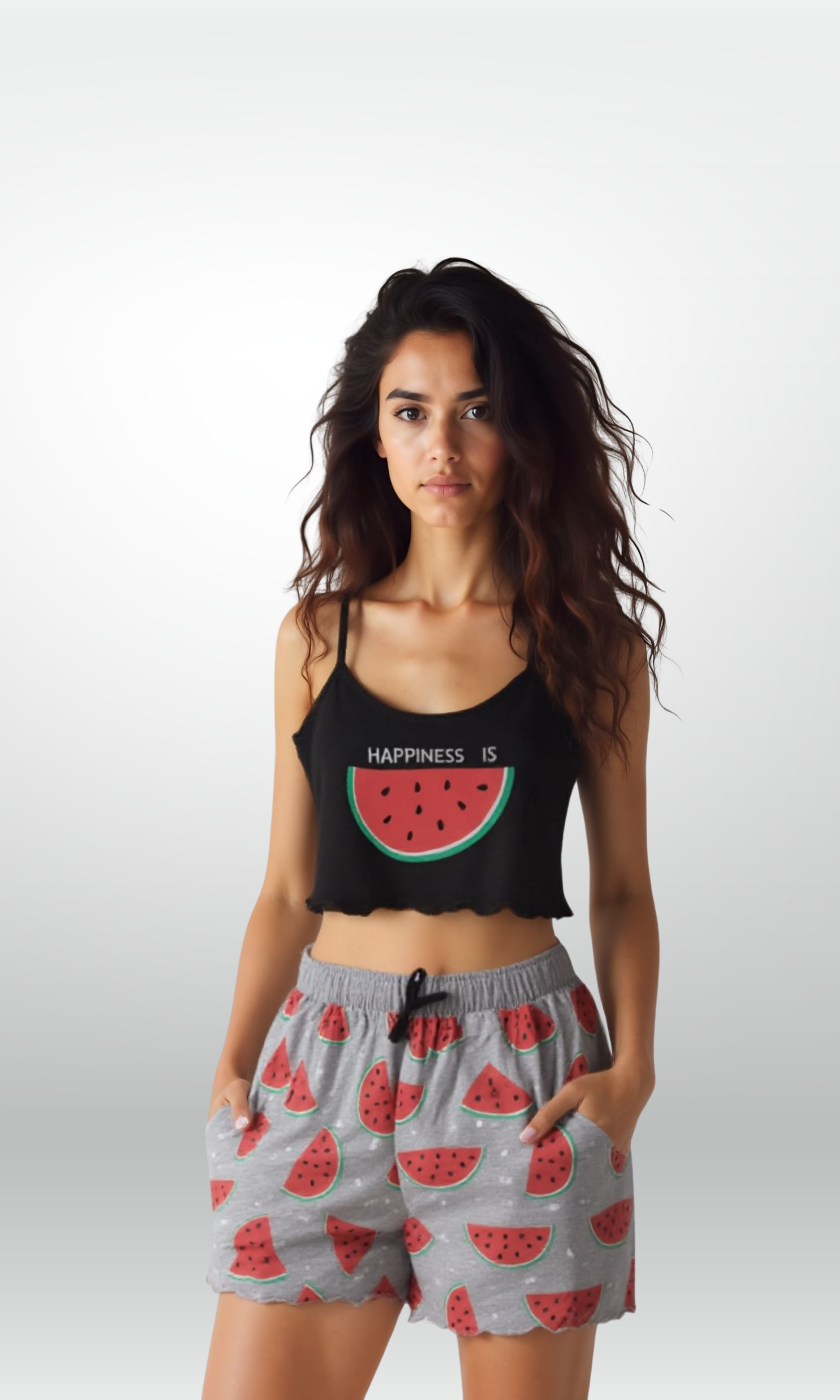 Women Watermelon Cotton Pajama Set (Black)