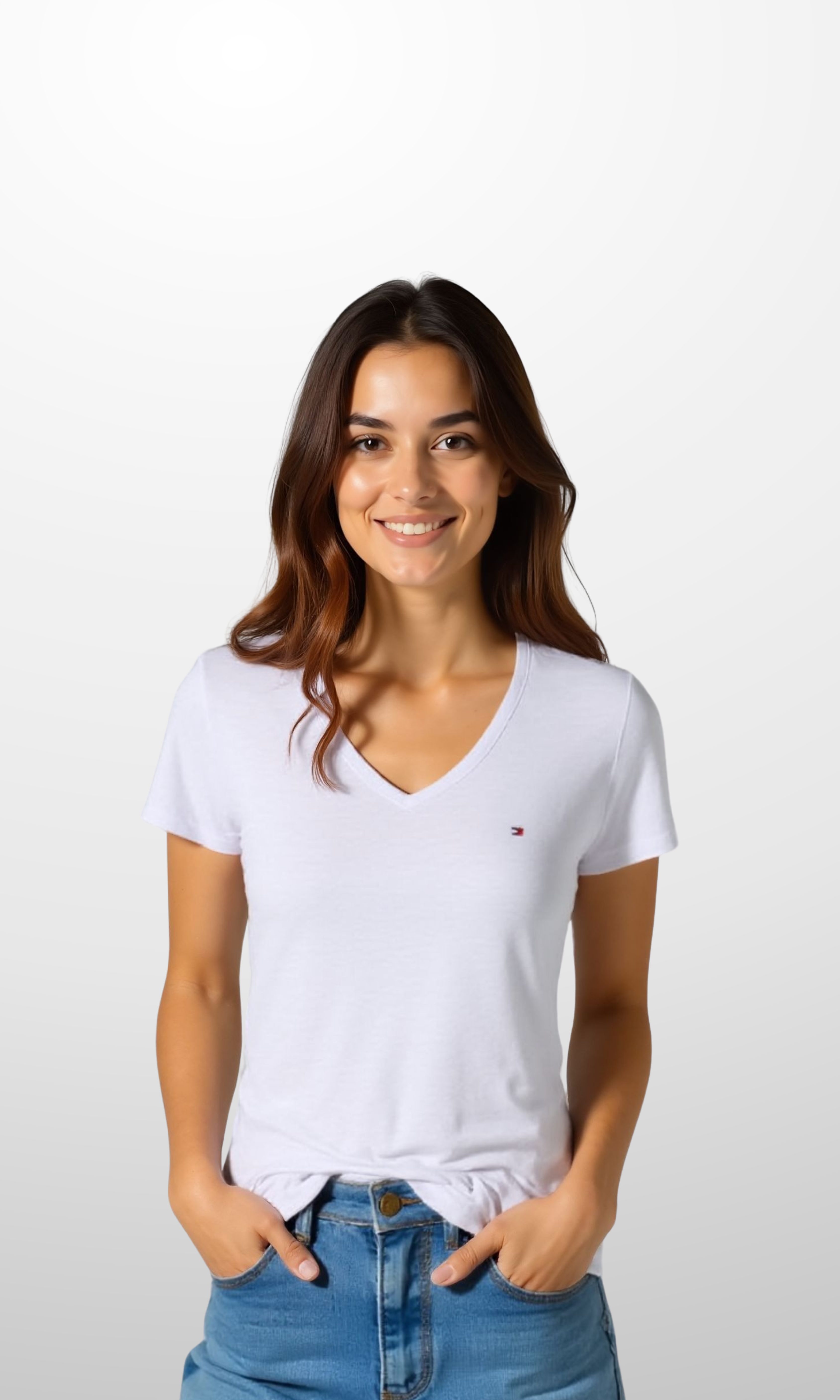 [Original] Women Modern V-Neck Plain T-Shirt (White)