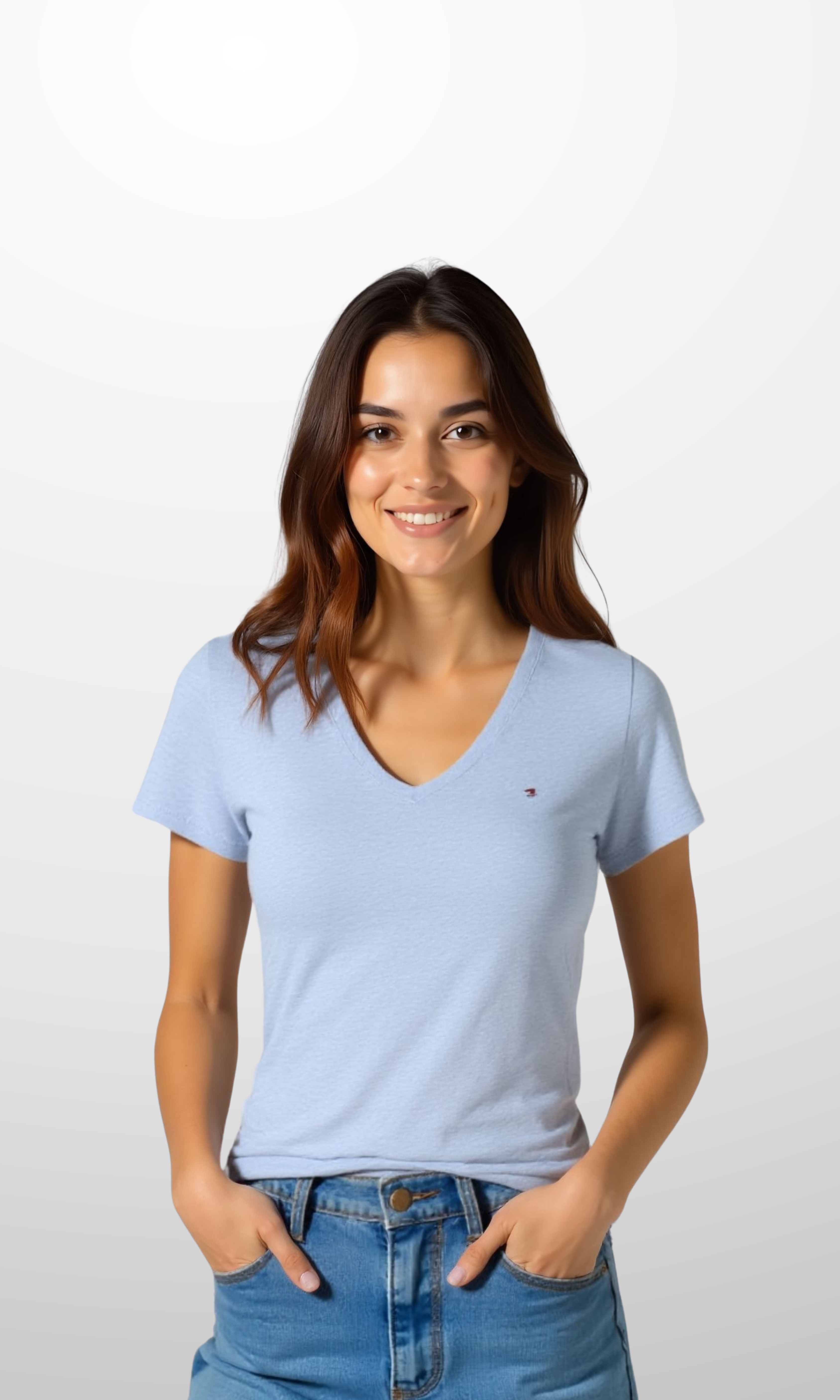 [Original] Women Modern V-Neck Plain T-Shirt (Baby Blue)
