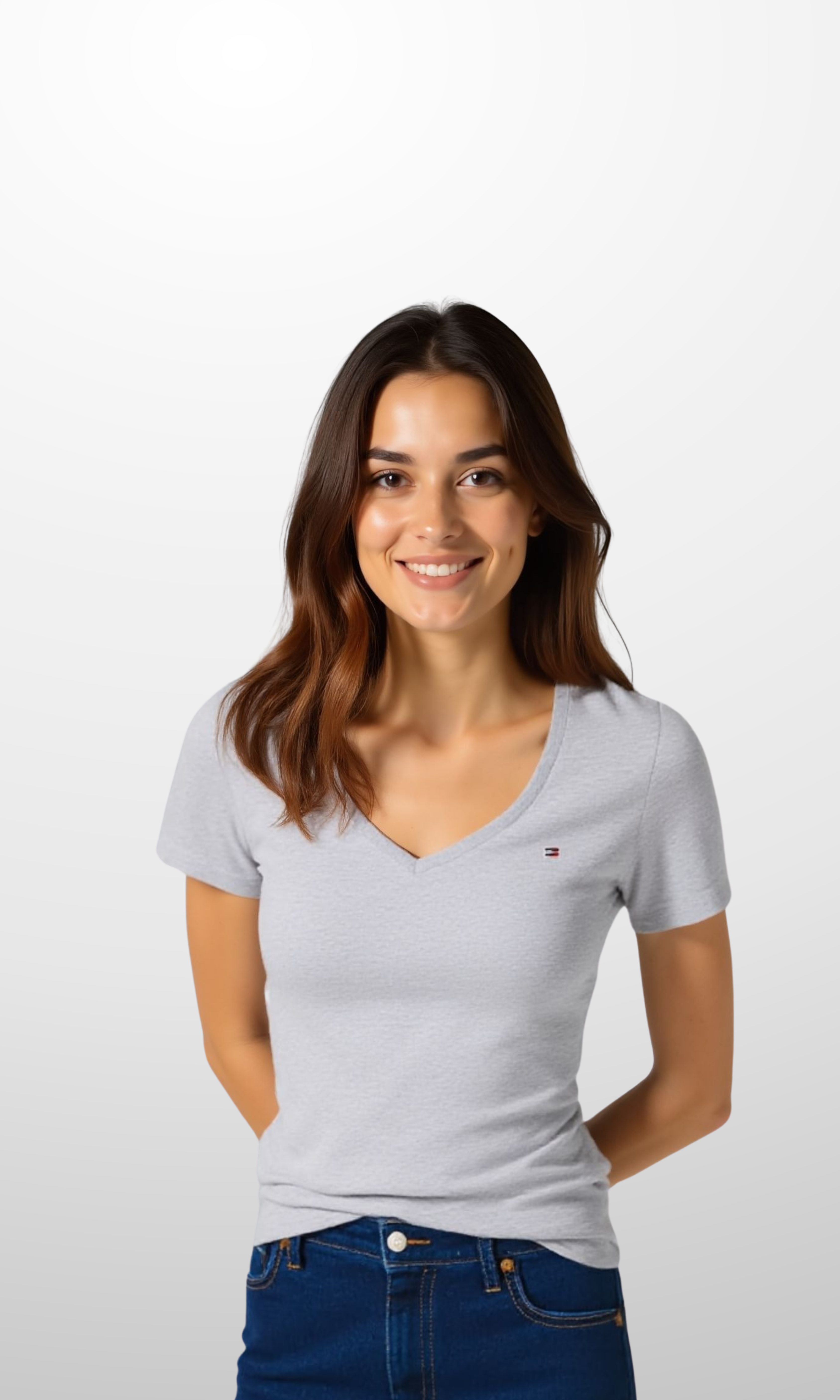 [Original] Women Modern V-Neck Plain T-Shirt (Grey)