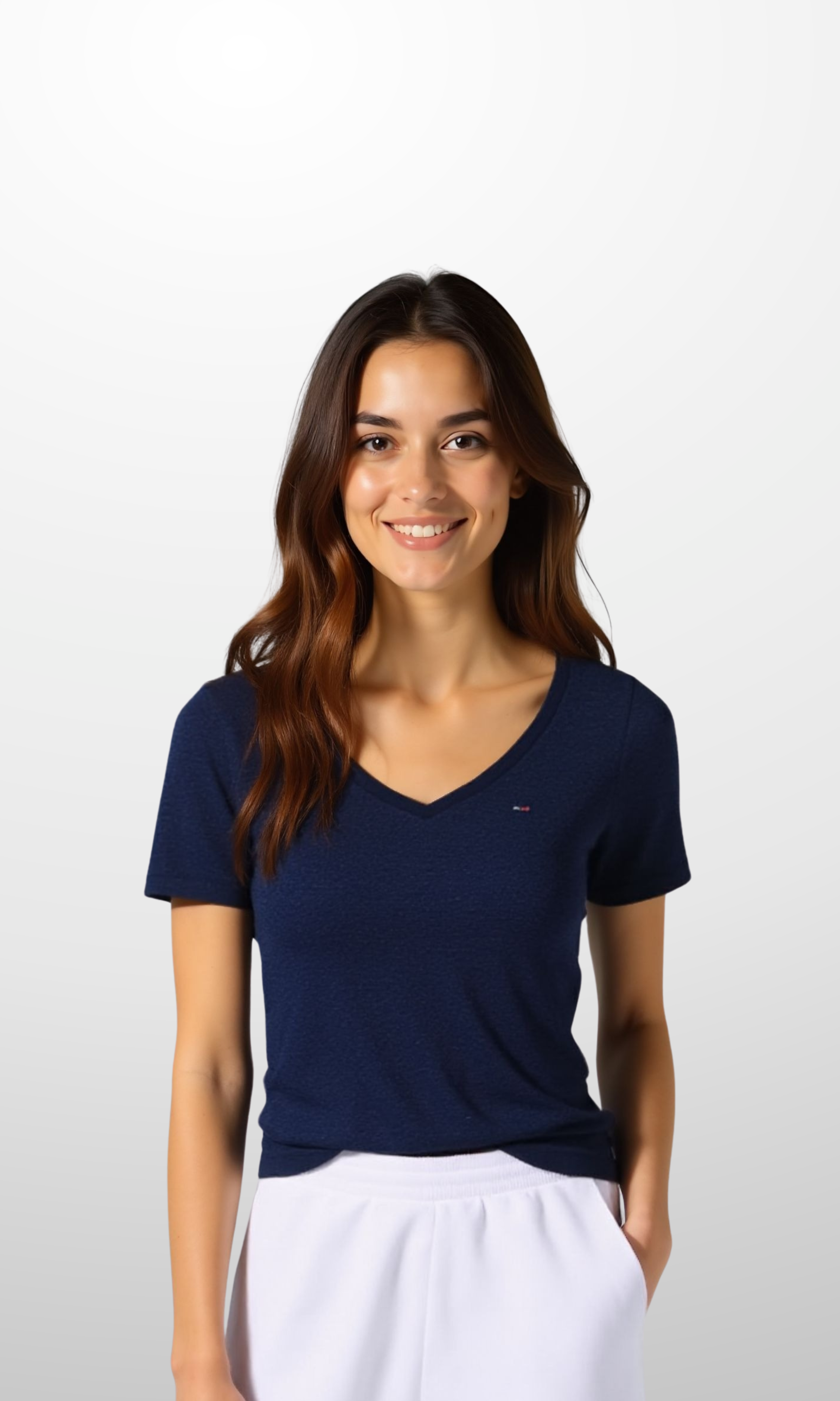 [Original] Women Modern V-Neck Plain T-Shirt (Dark Blue)