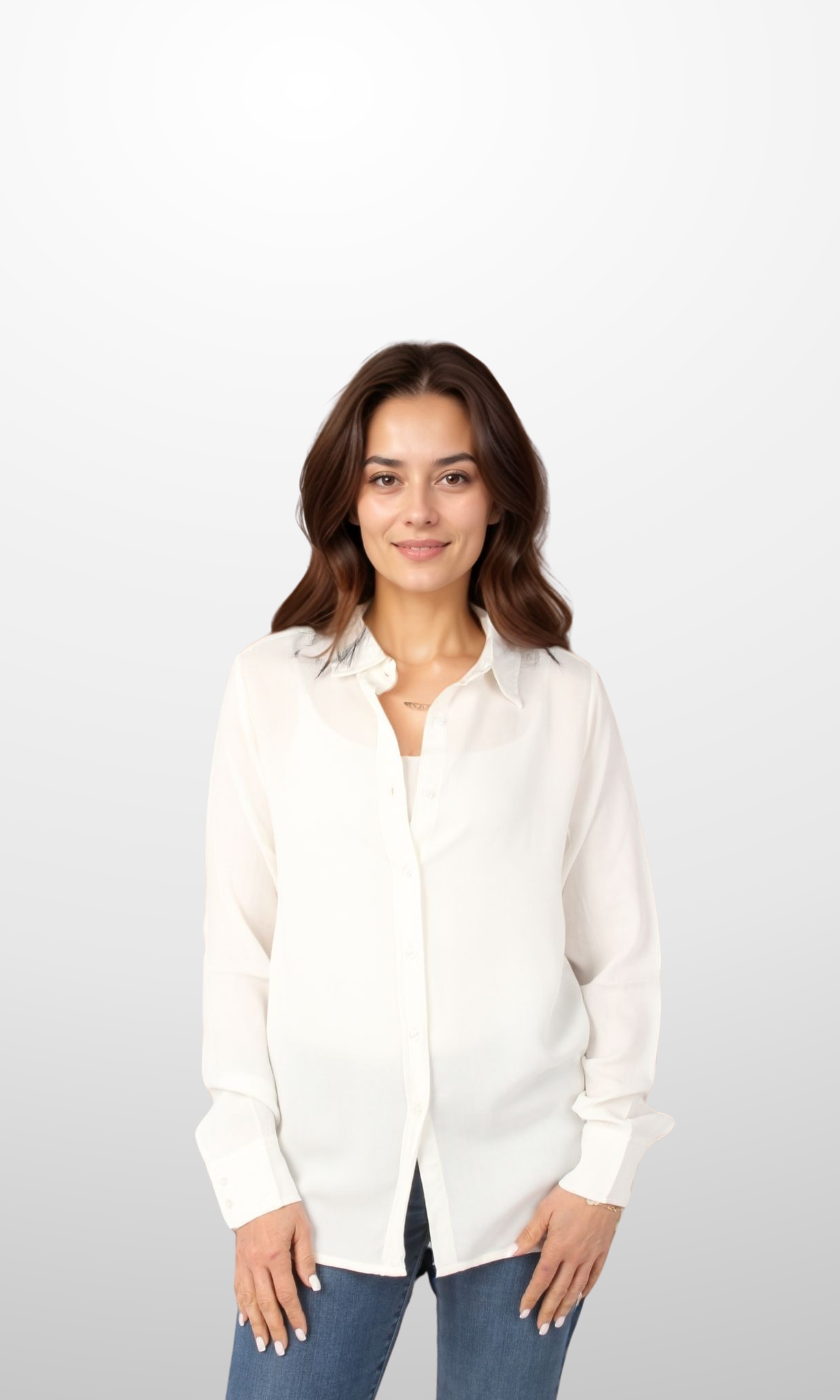Women Solid Basic Collar Shirt (White)