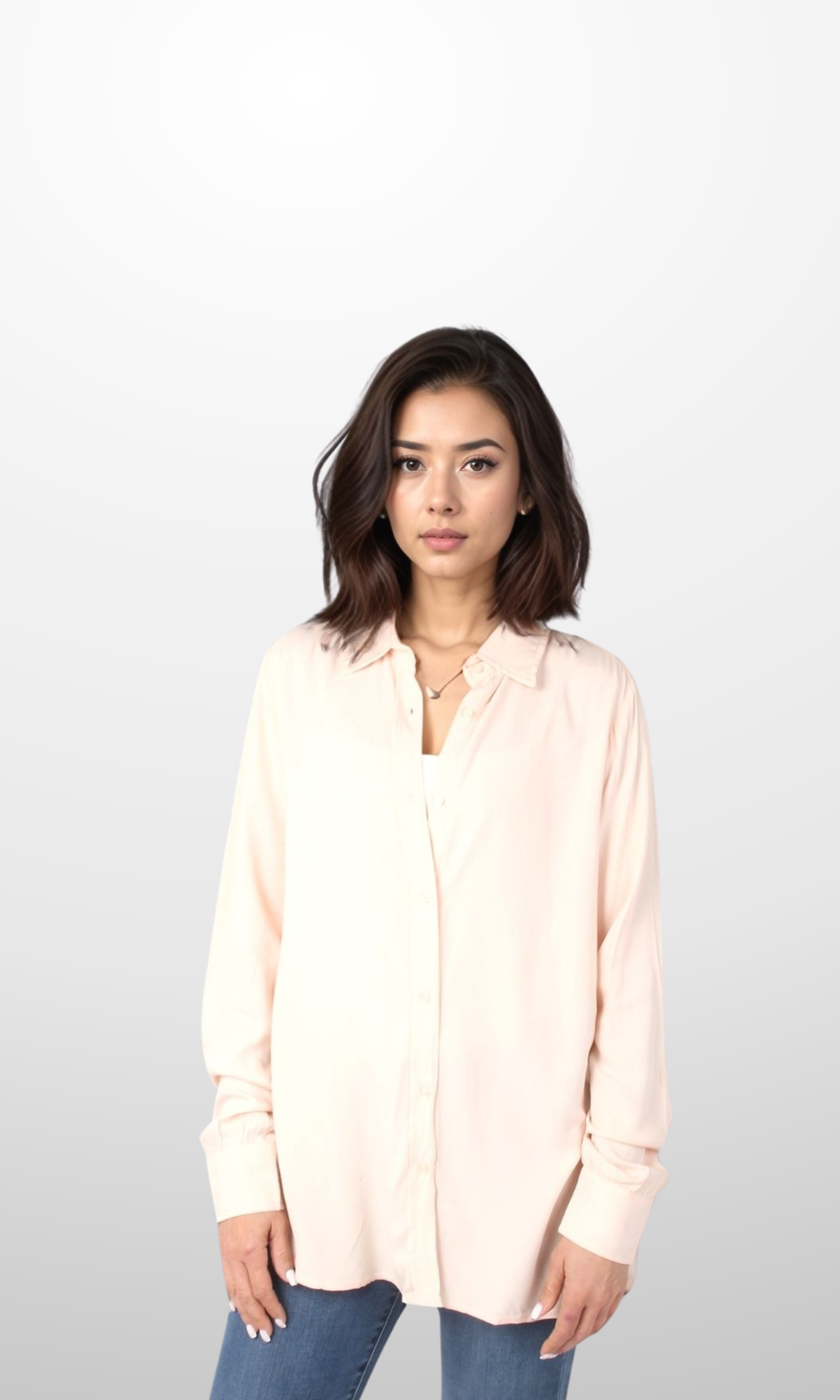 Women Solid Basic Collar Shirt (Light Peach)