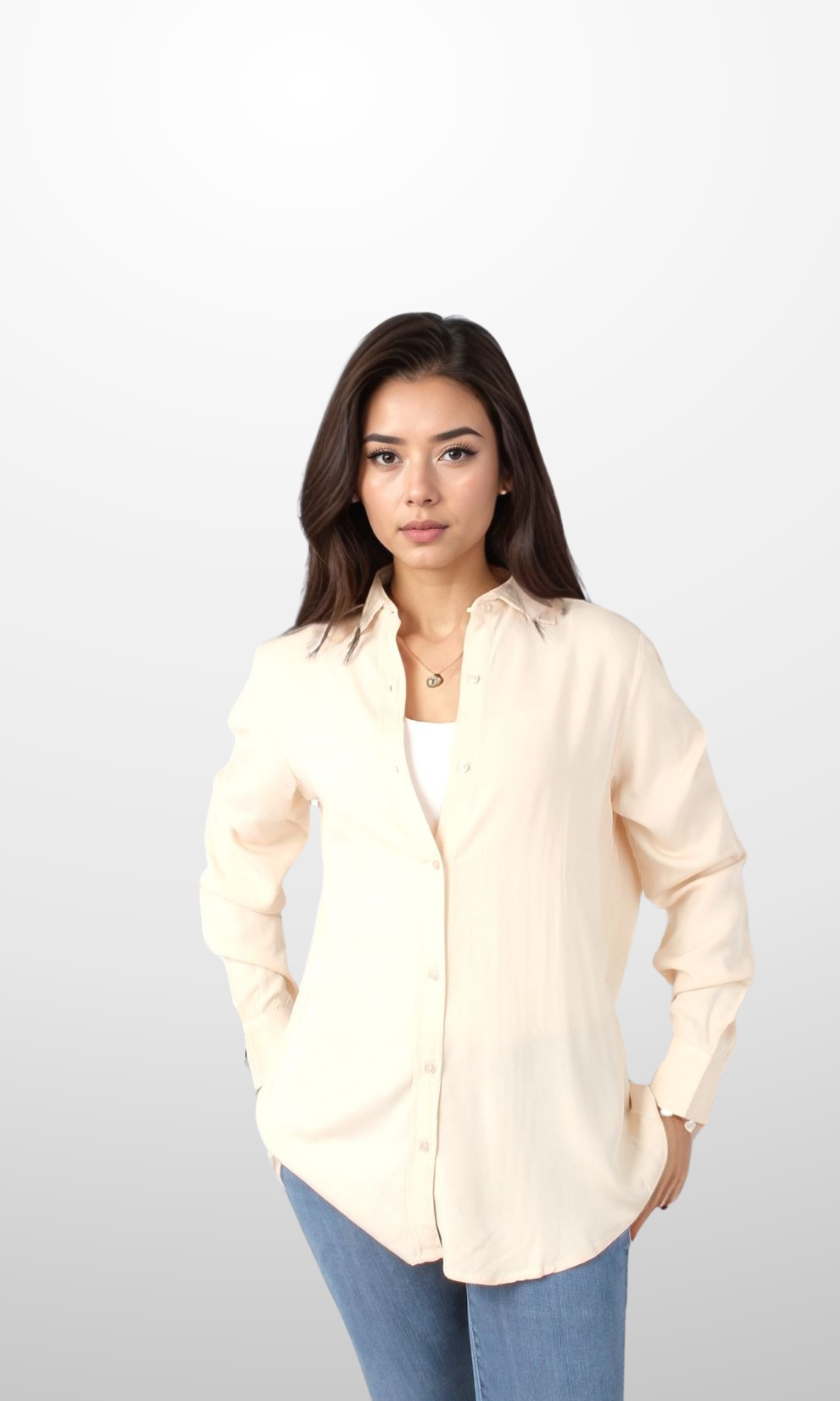 Women Solid Basic Collar Shirt (Beige)