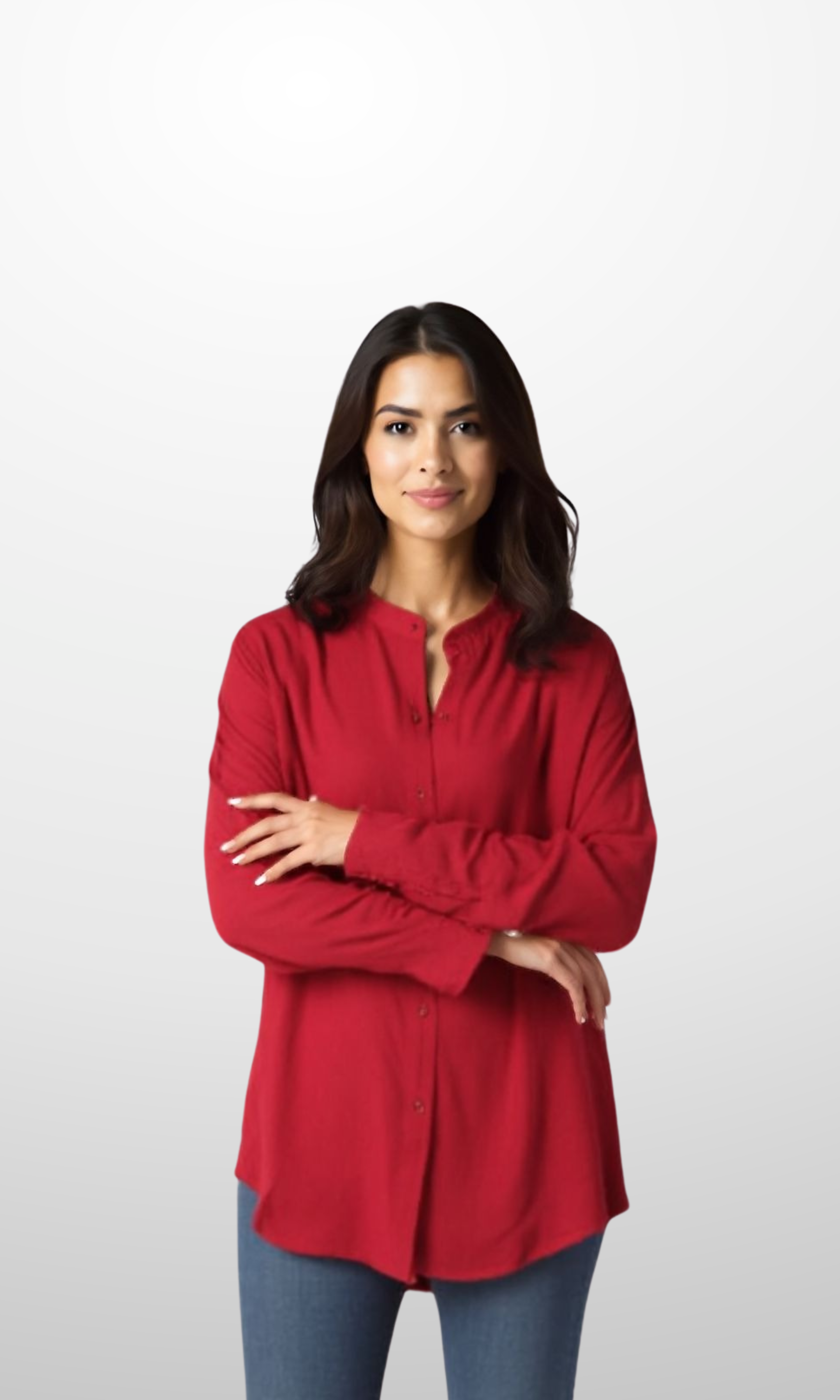 Women Long-Sleeve Crew-Neck Blouse (Burgundy)