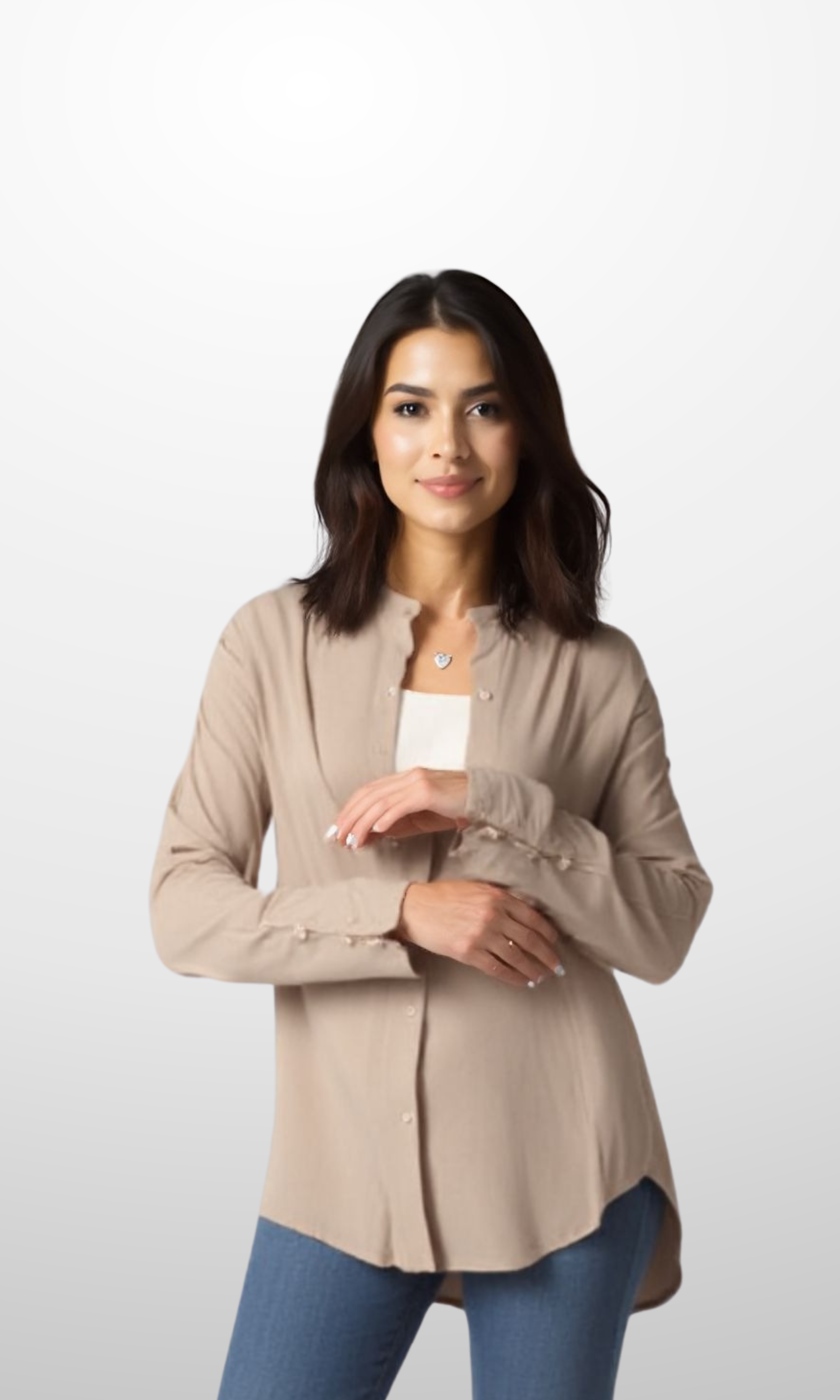 Women Long-Sleeve Crew-Neck Blouse (Café)
