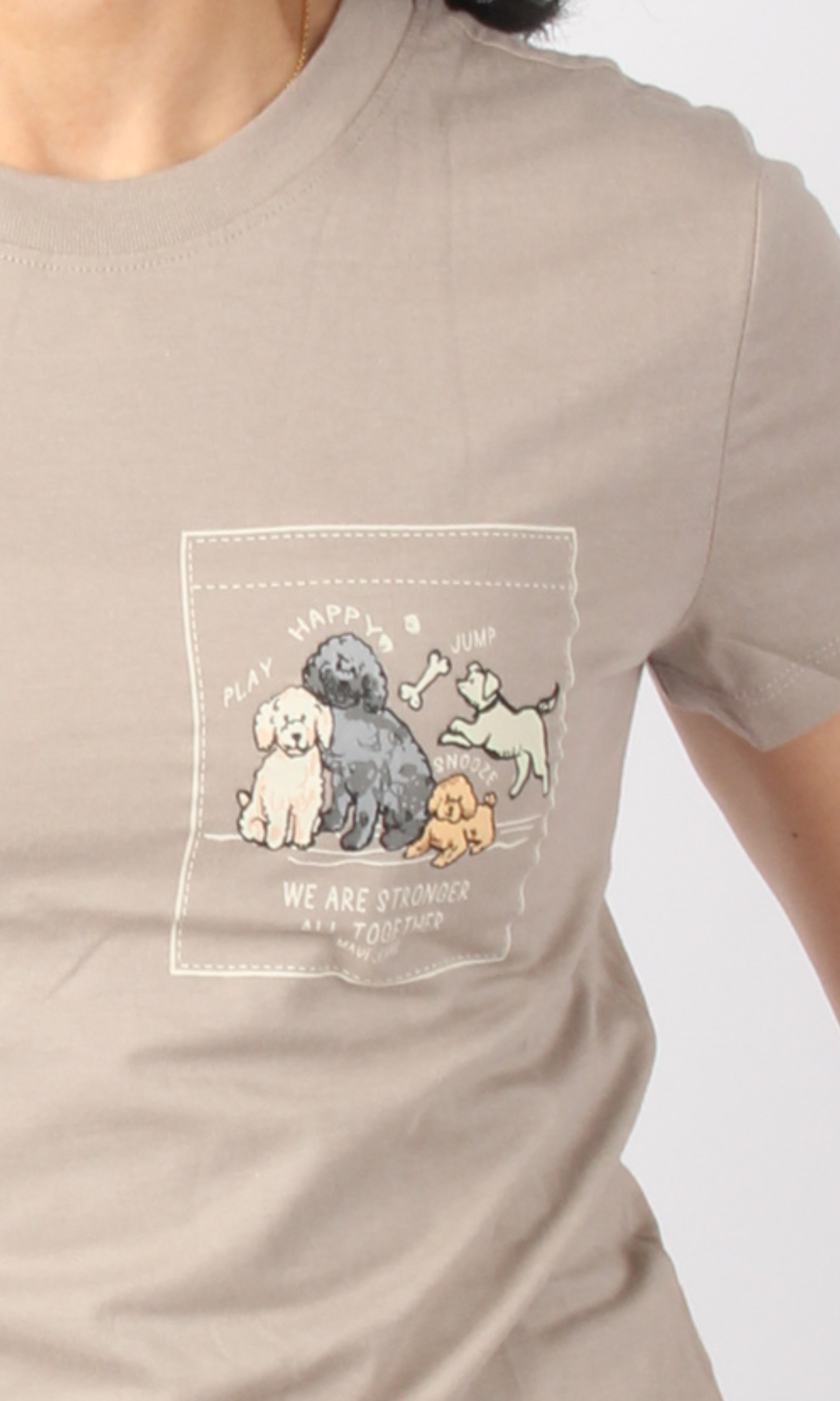 Women Cotton T-Shirt Happy Dog (Café)