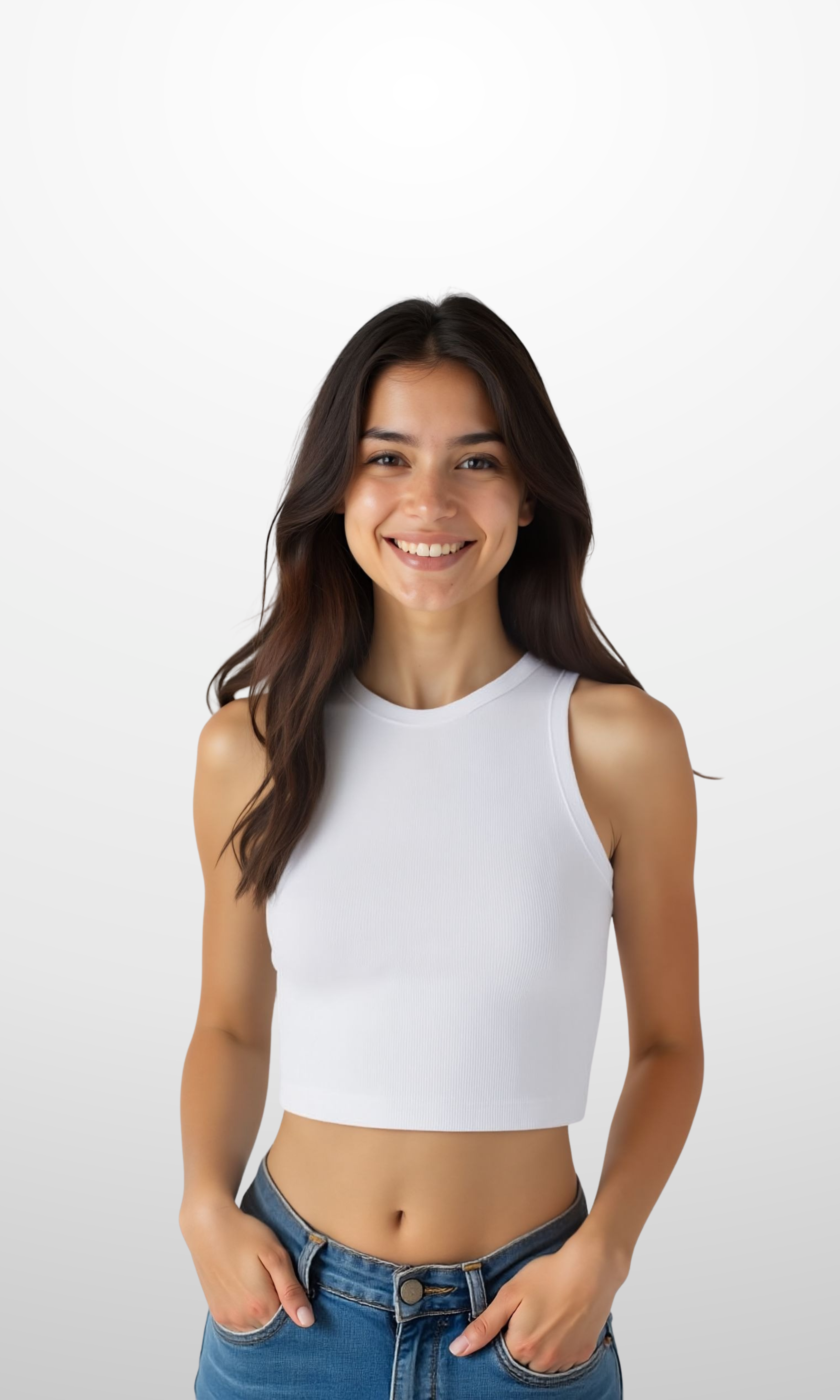 Women Crew Neck Textured Tank Top (White)