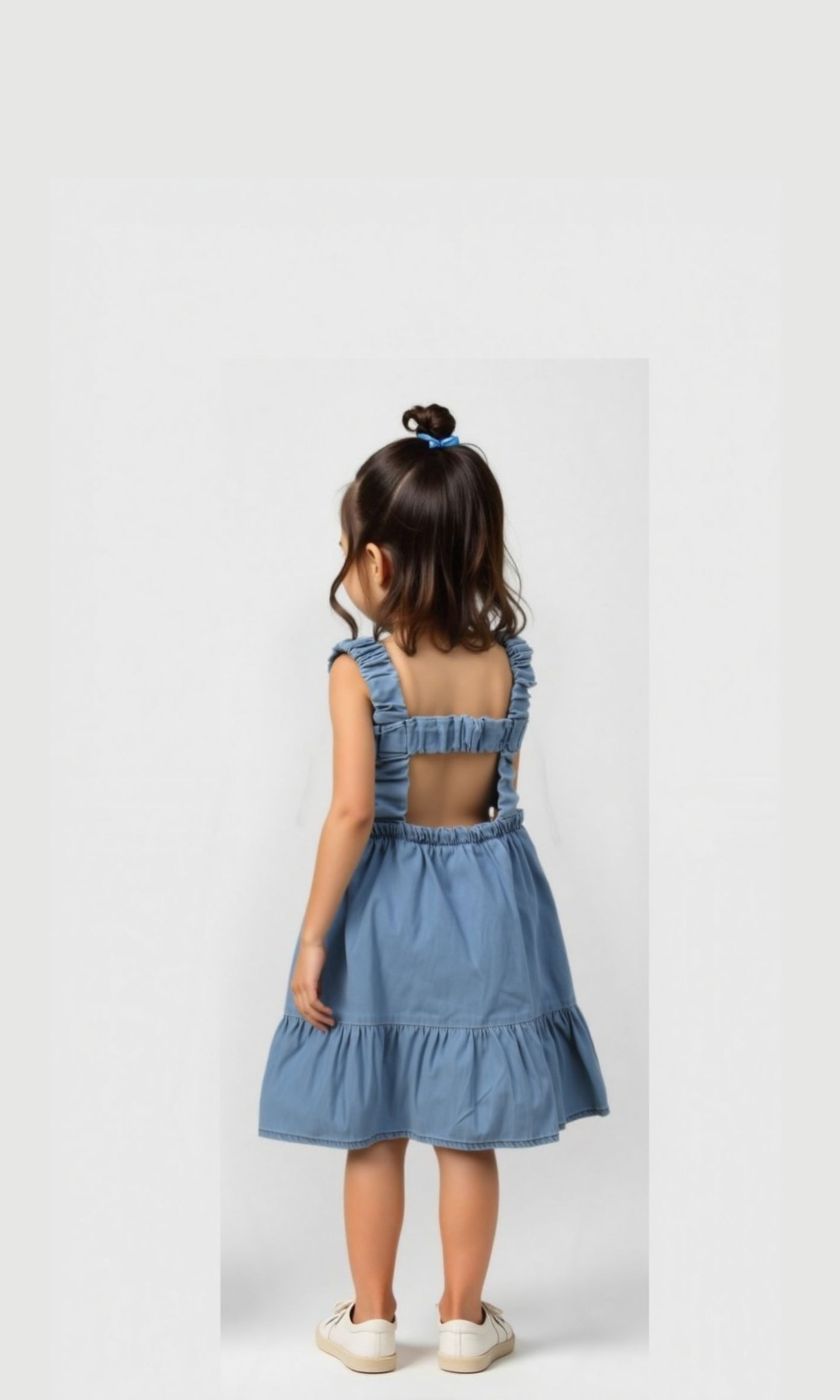 Girls Denim Dress With Elastic Waist (Light Blue)