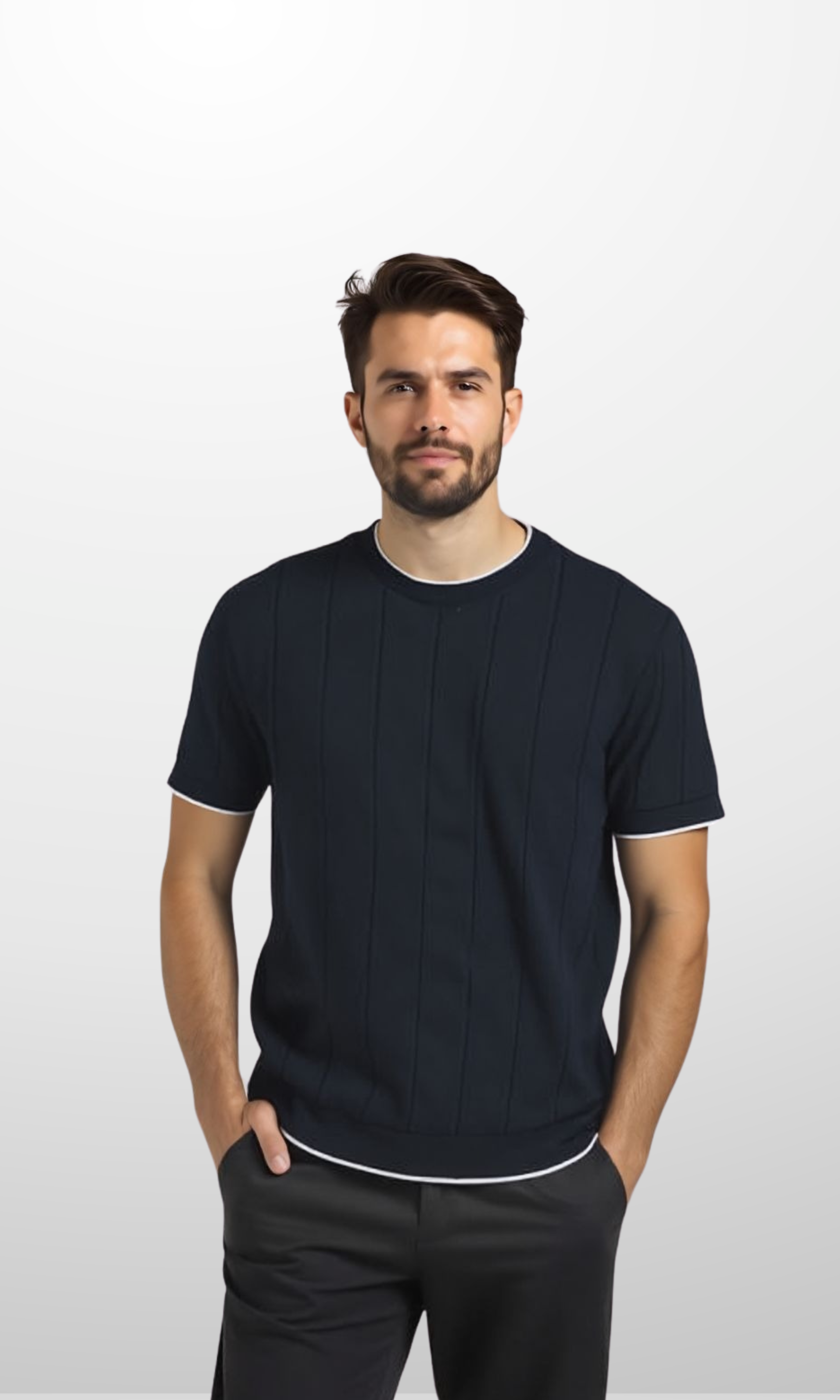 Men Regular Fit Knitted T-Shirt -US (Navy)