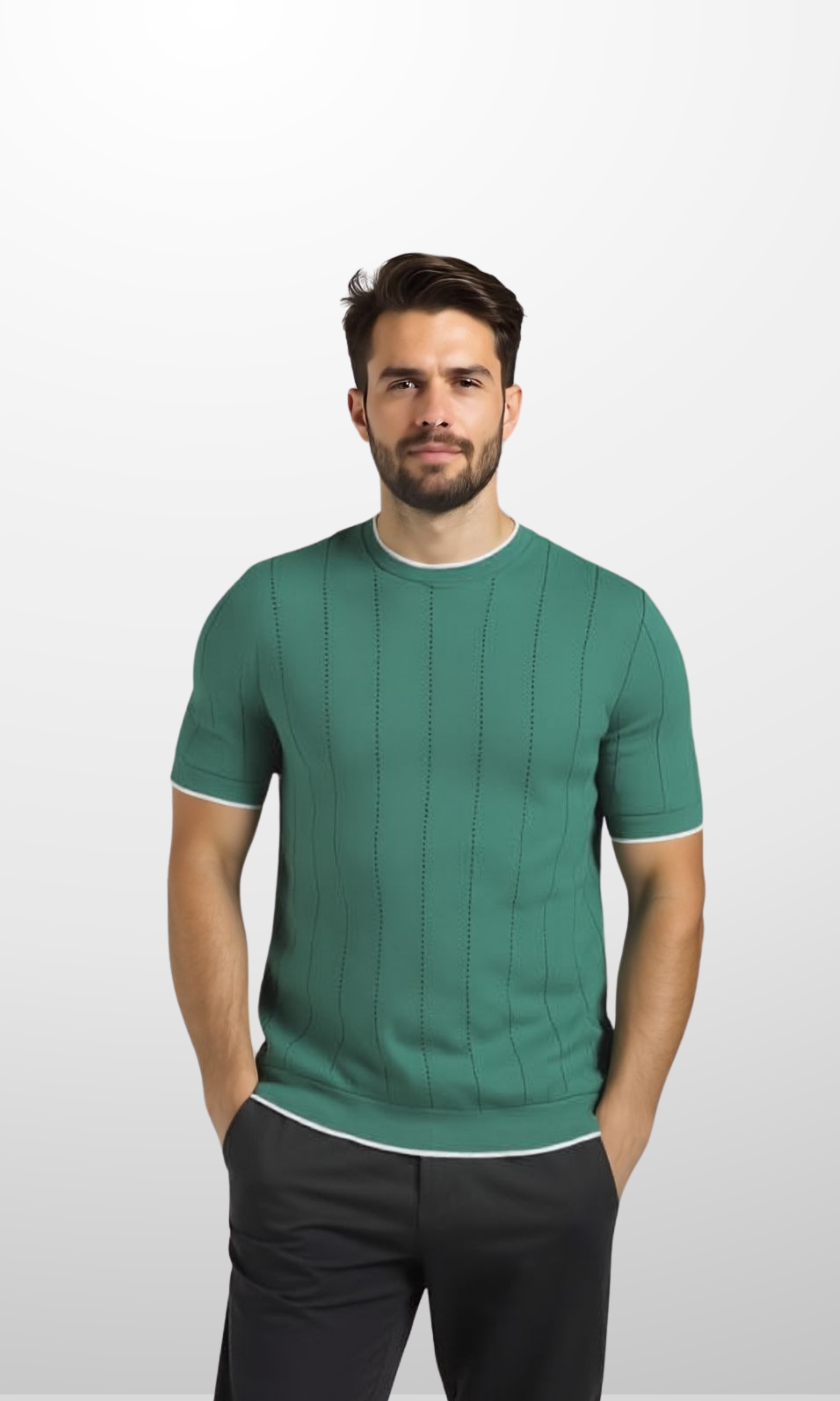 Men Regular Fit Knitted T-Shirt -US (Green)