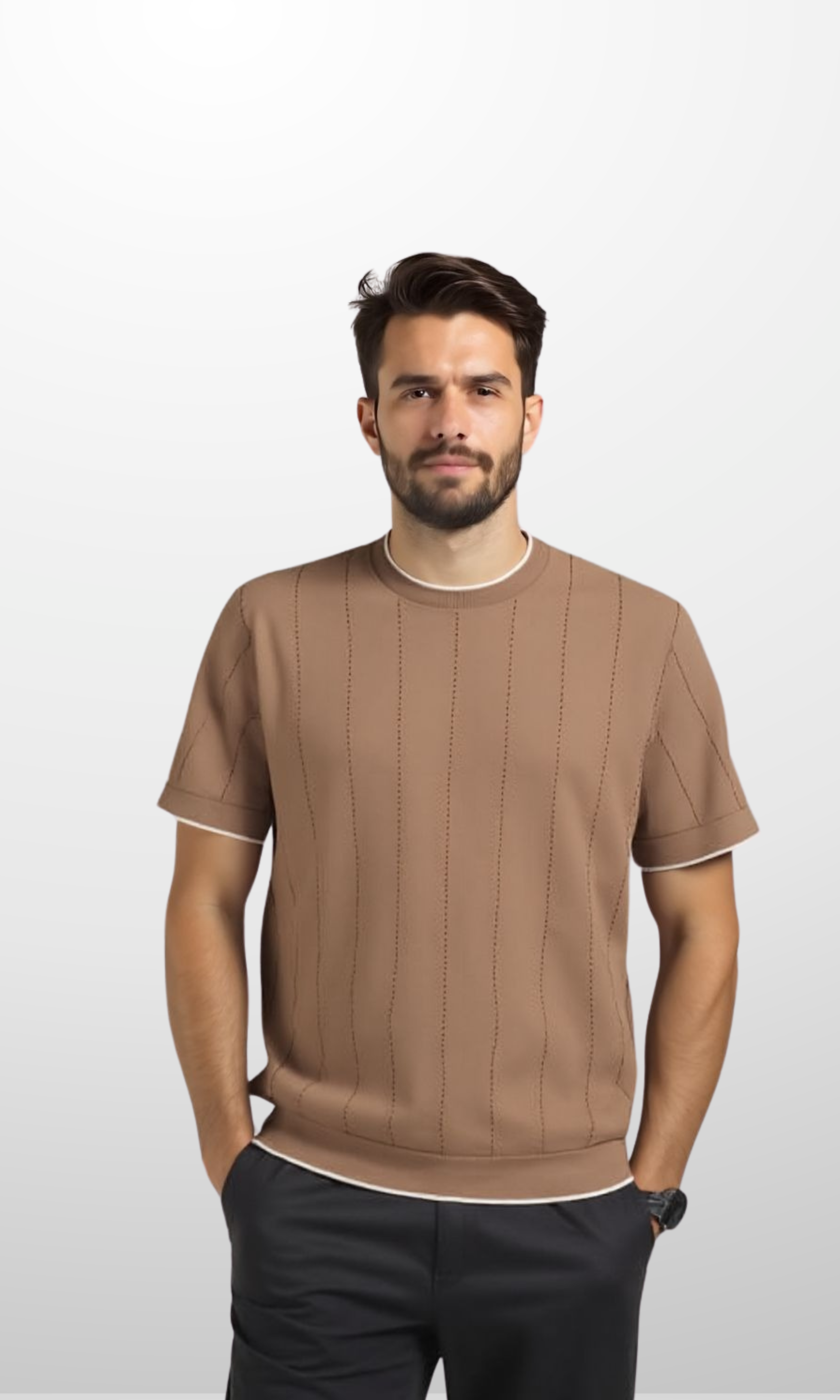 Men Regular Fit Knitted T-Shirt -US (Brown)