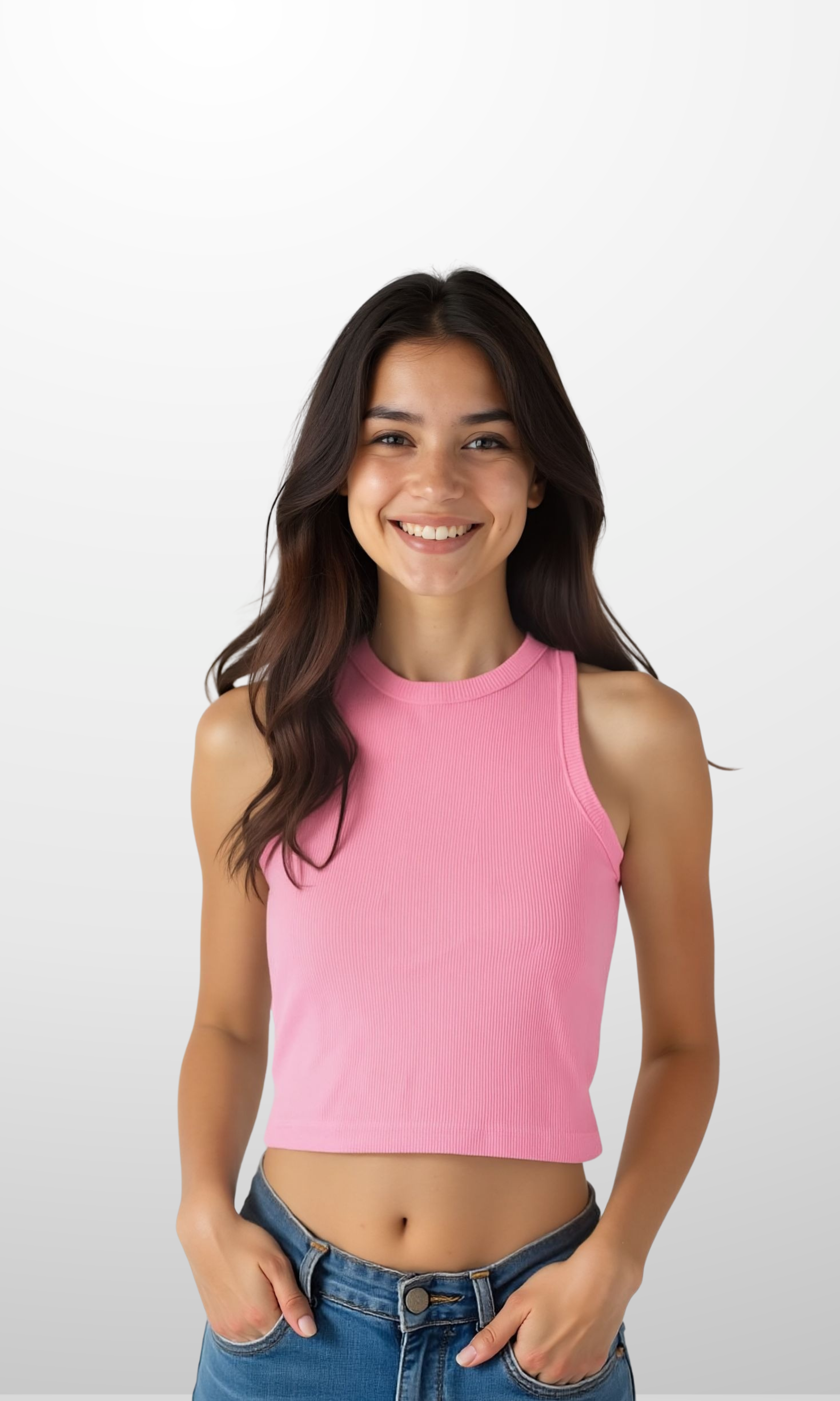 Women Crew Neck Textured Tank Top (Hot Pink)