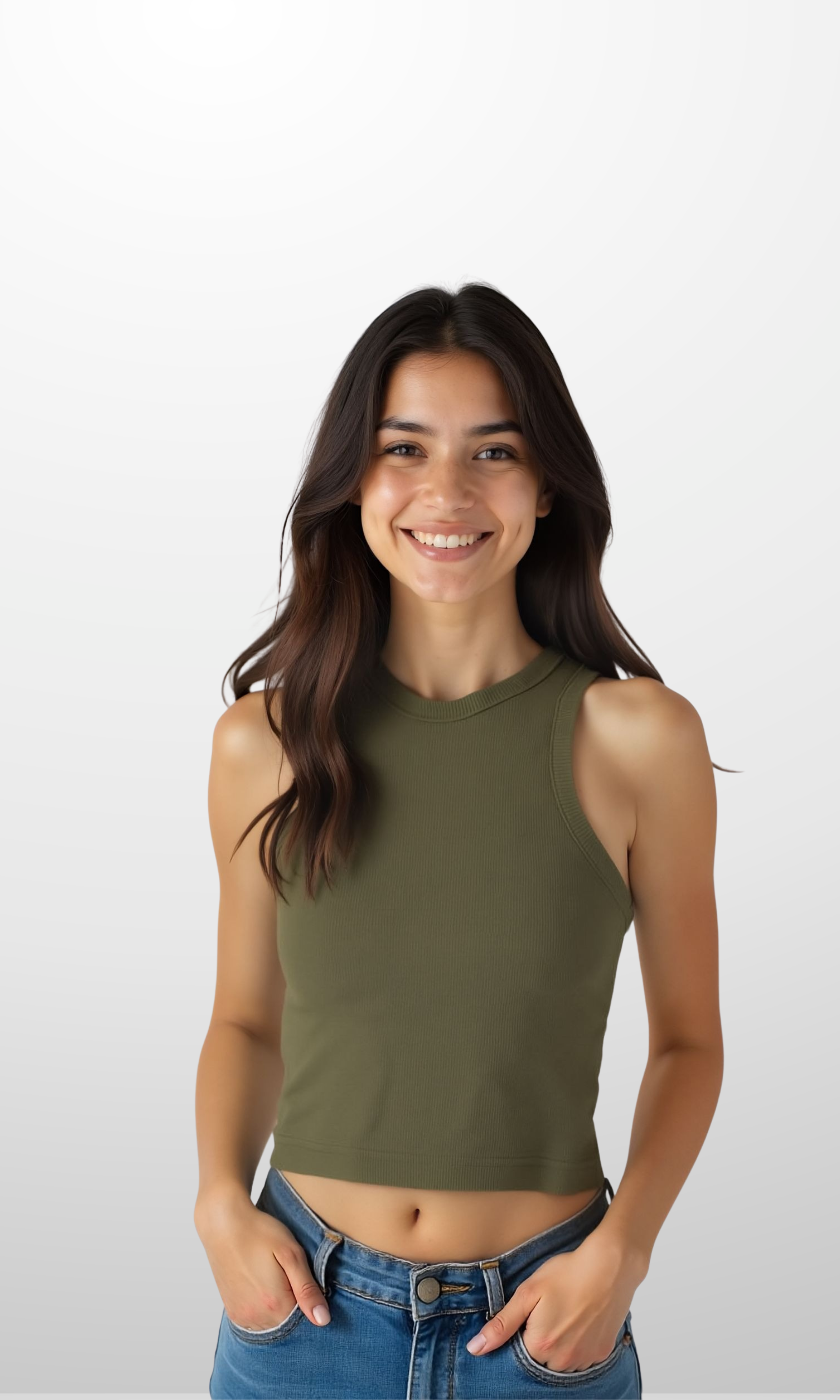 Women Crew Neck Textured Tank Top (Oil Green)