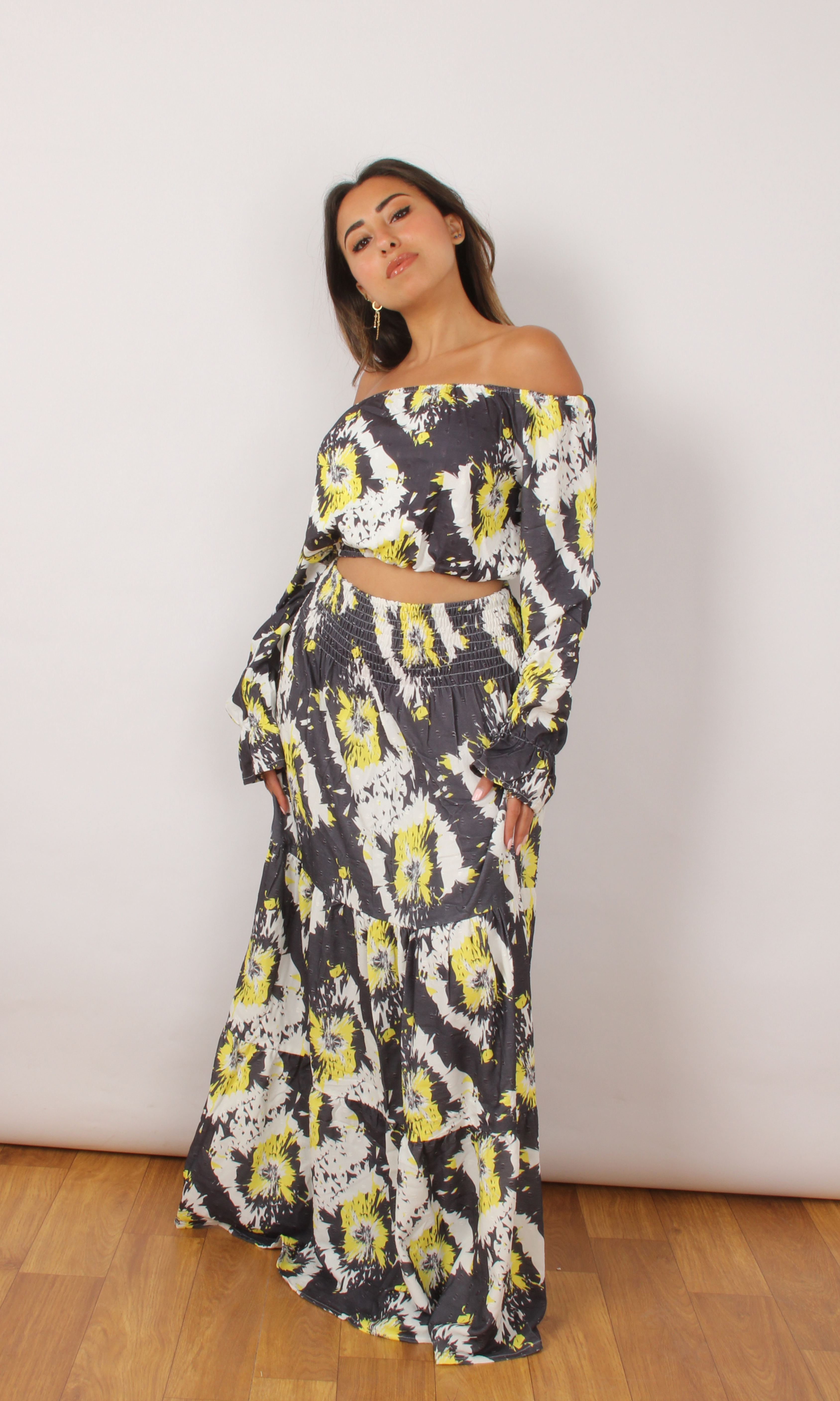 Women Patterned Matching Set (Black*Yellow)