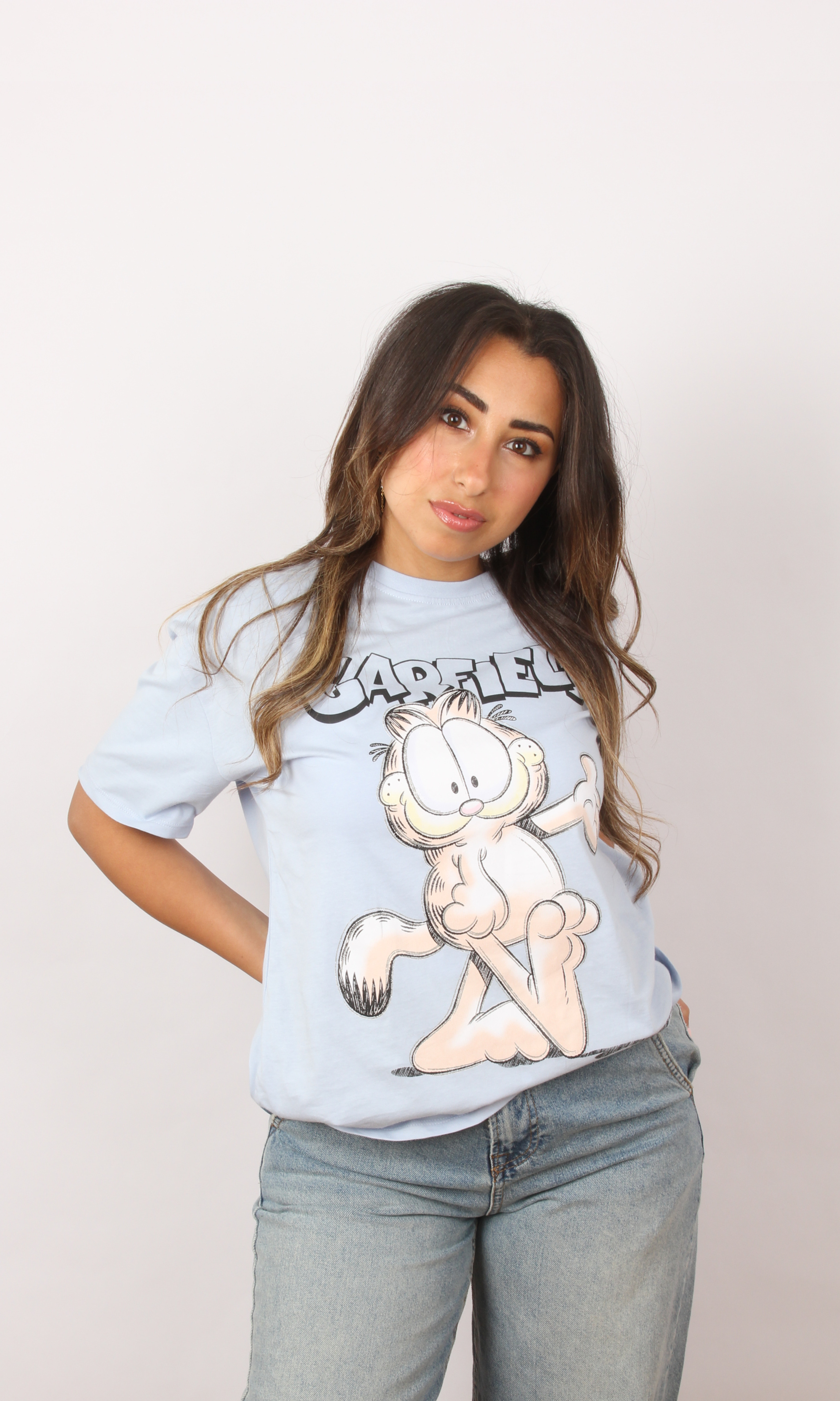 Women Oversized Garfield Printed (Baby Blue)