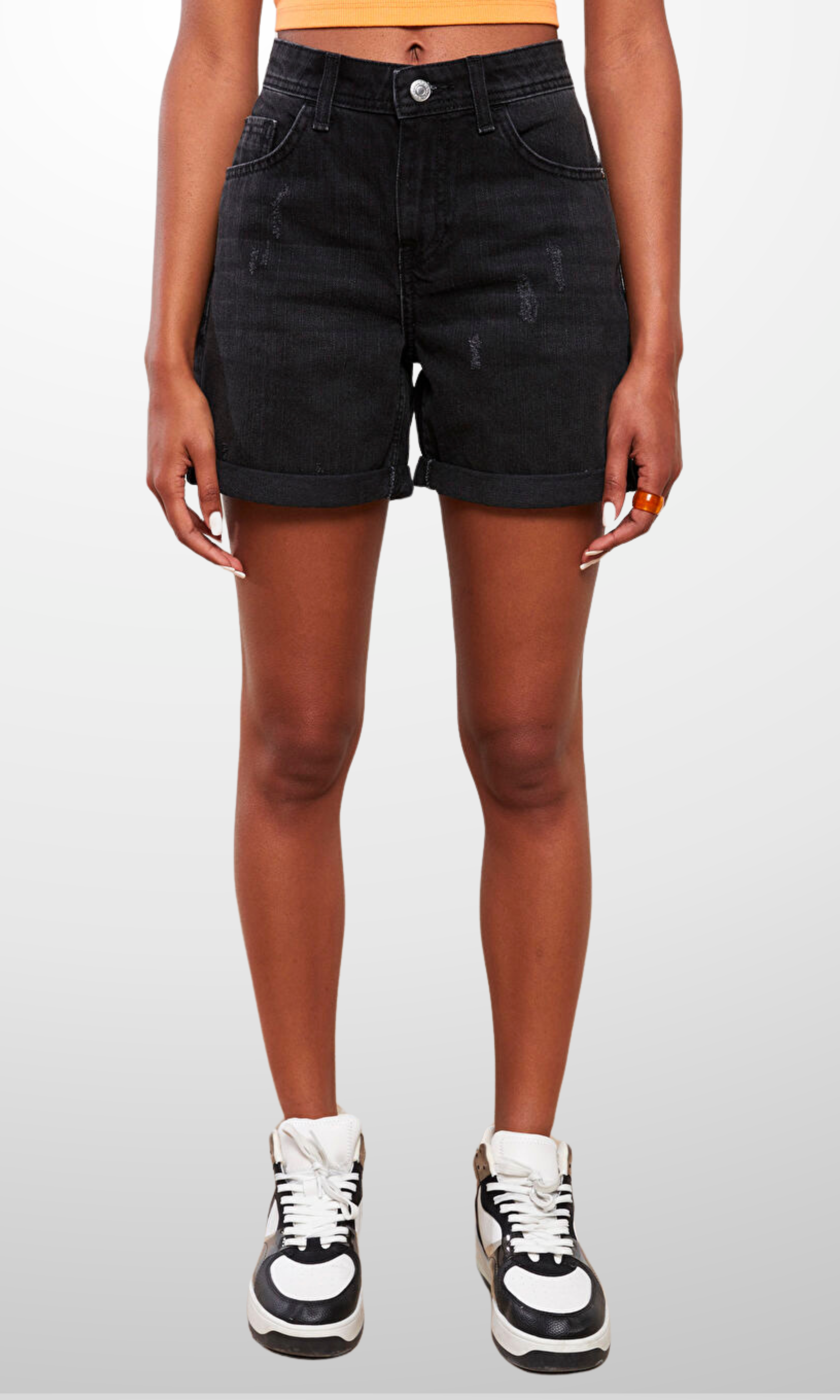 Women Boyfriend Fit Ripped Detailed (Black)