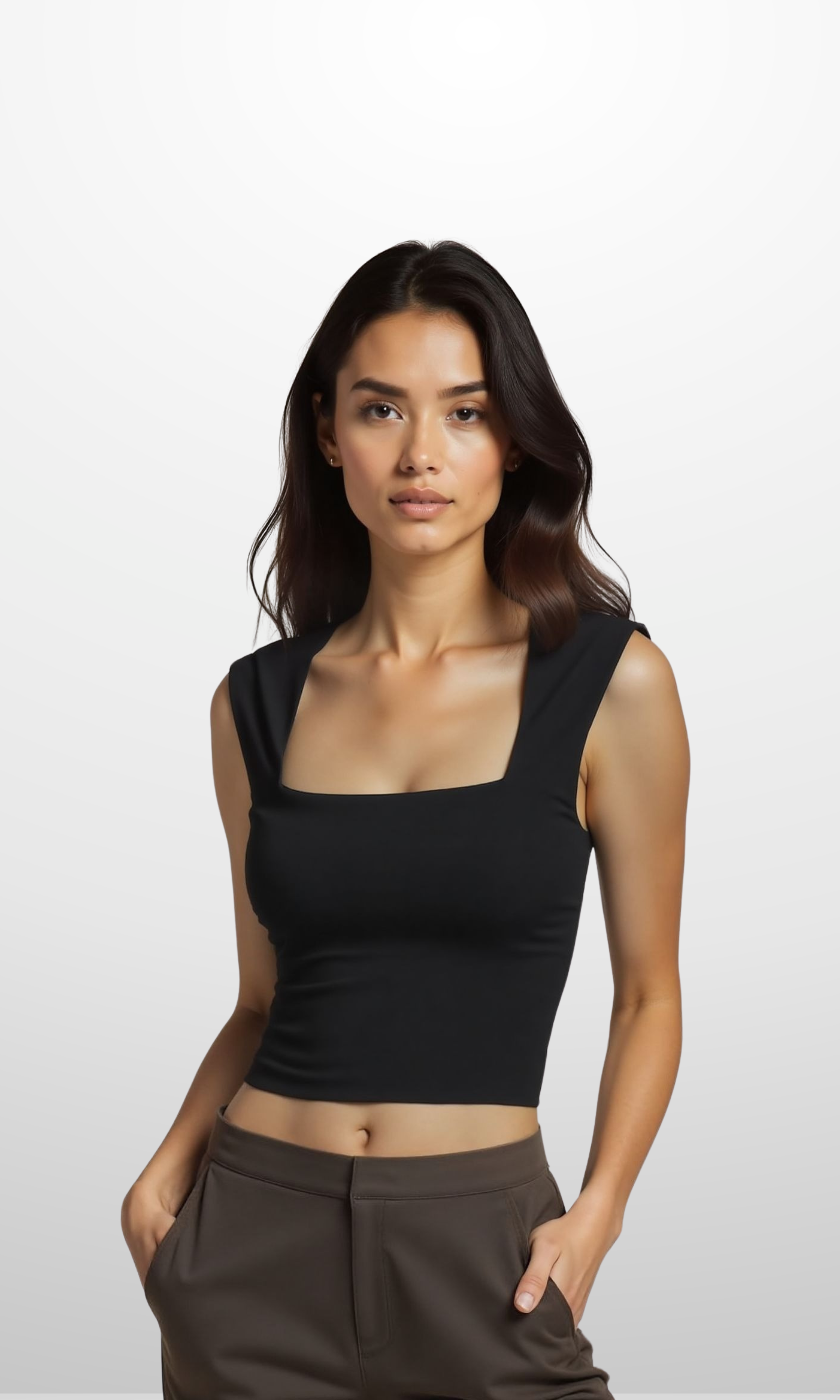 Women Square Neck Tank Tops (Black)