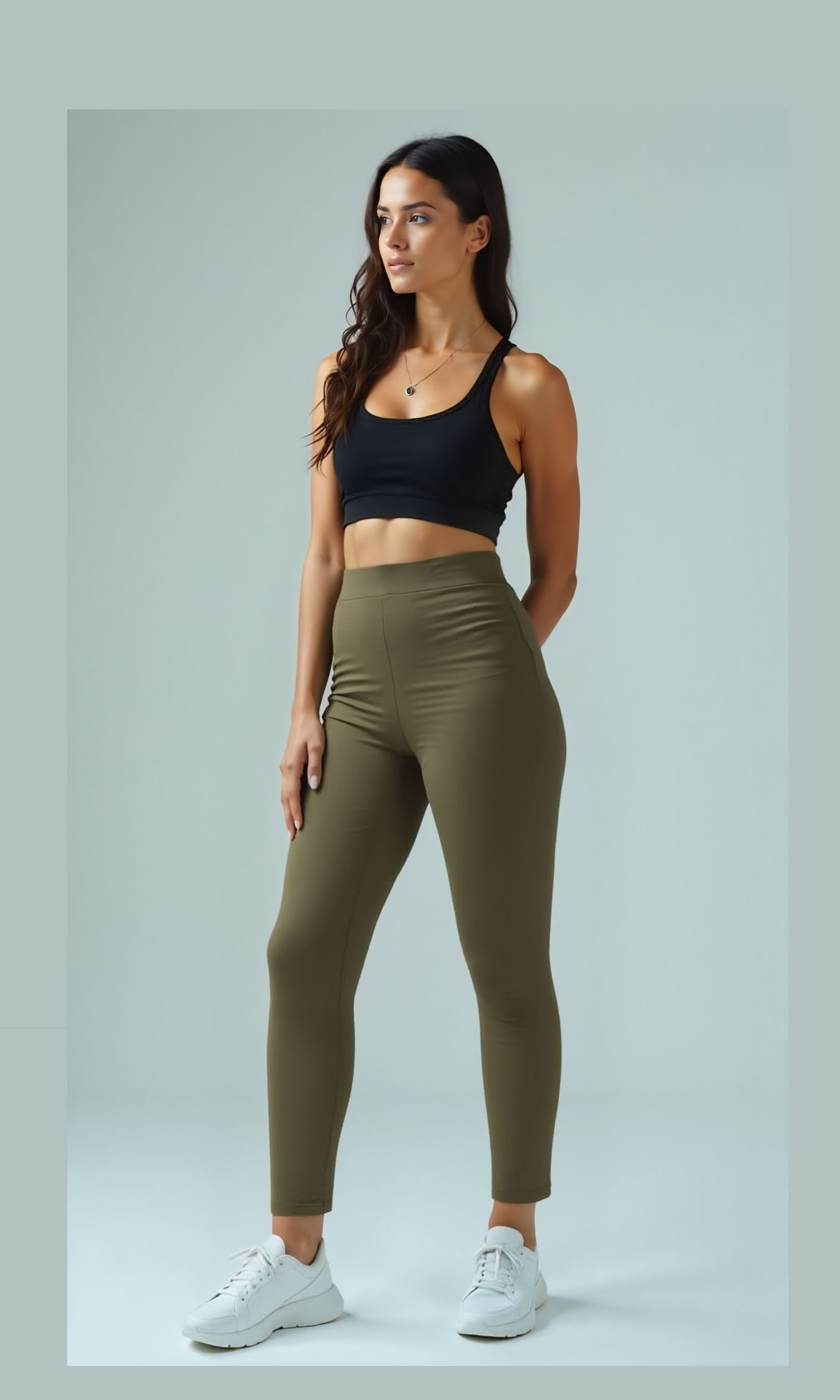 Women Elastic Waist Leggings (Oil Green)