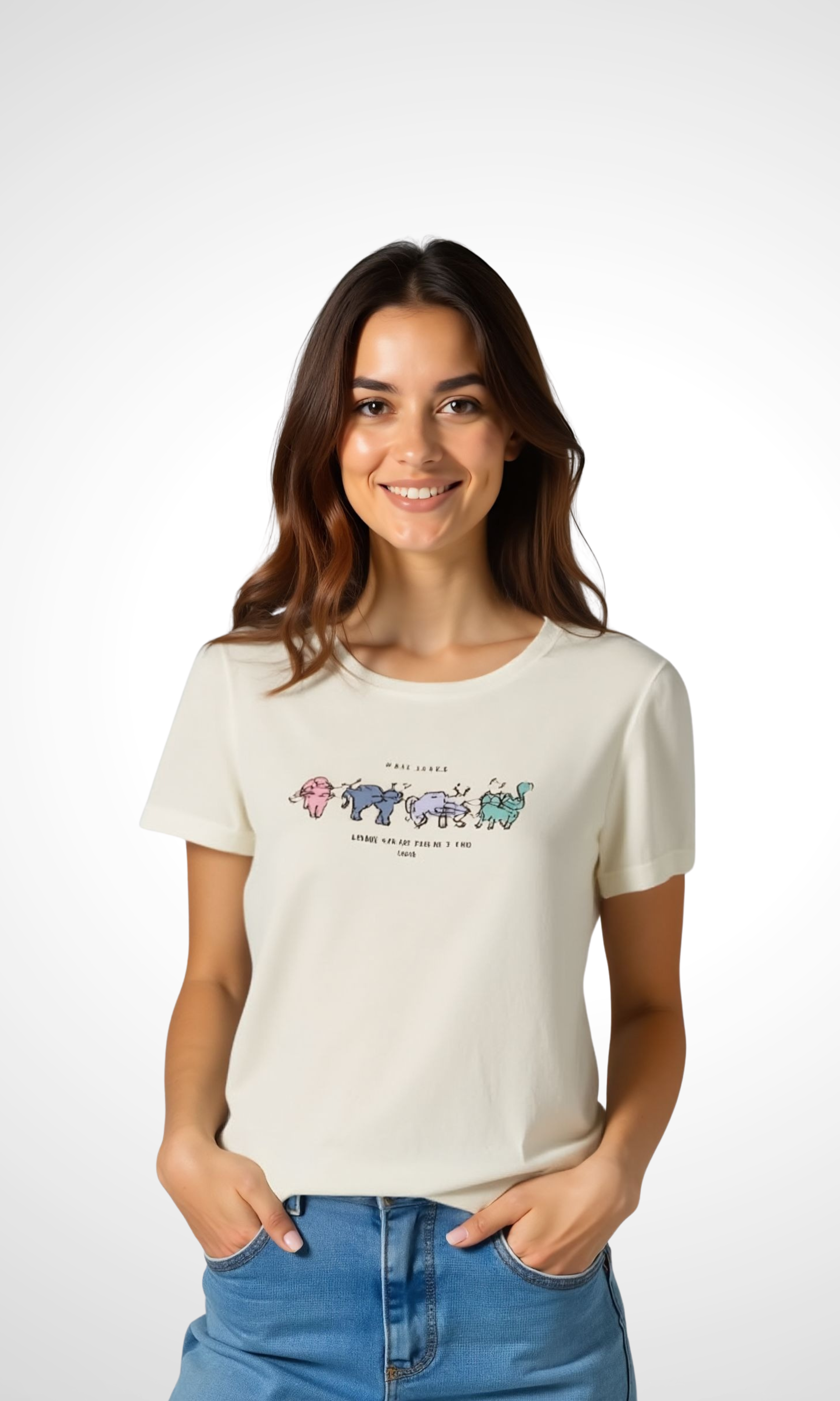 Women Cotton T-Shirt CATS (White)