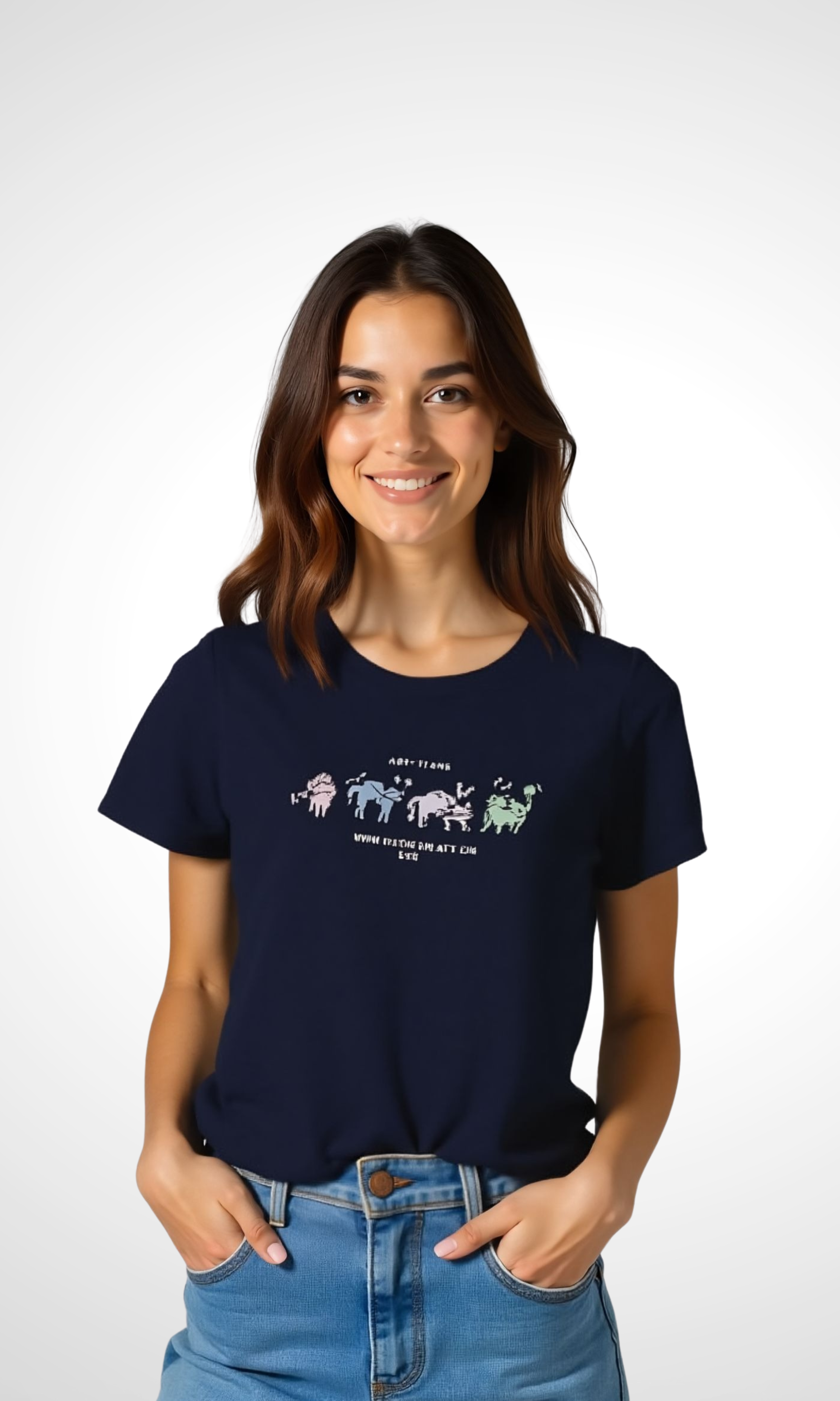 Women Cotton T-Shirt CATS (Dark Blue)