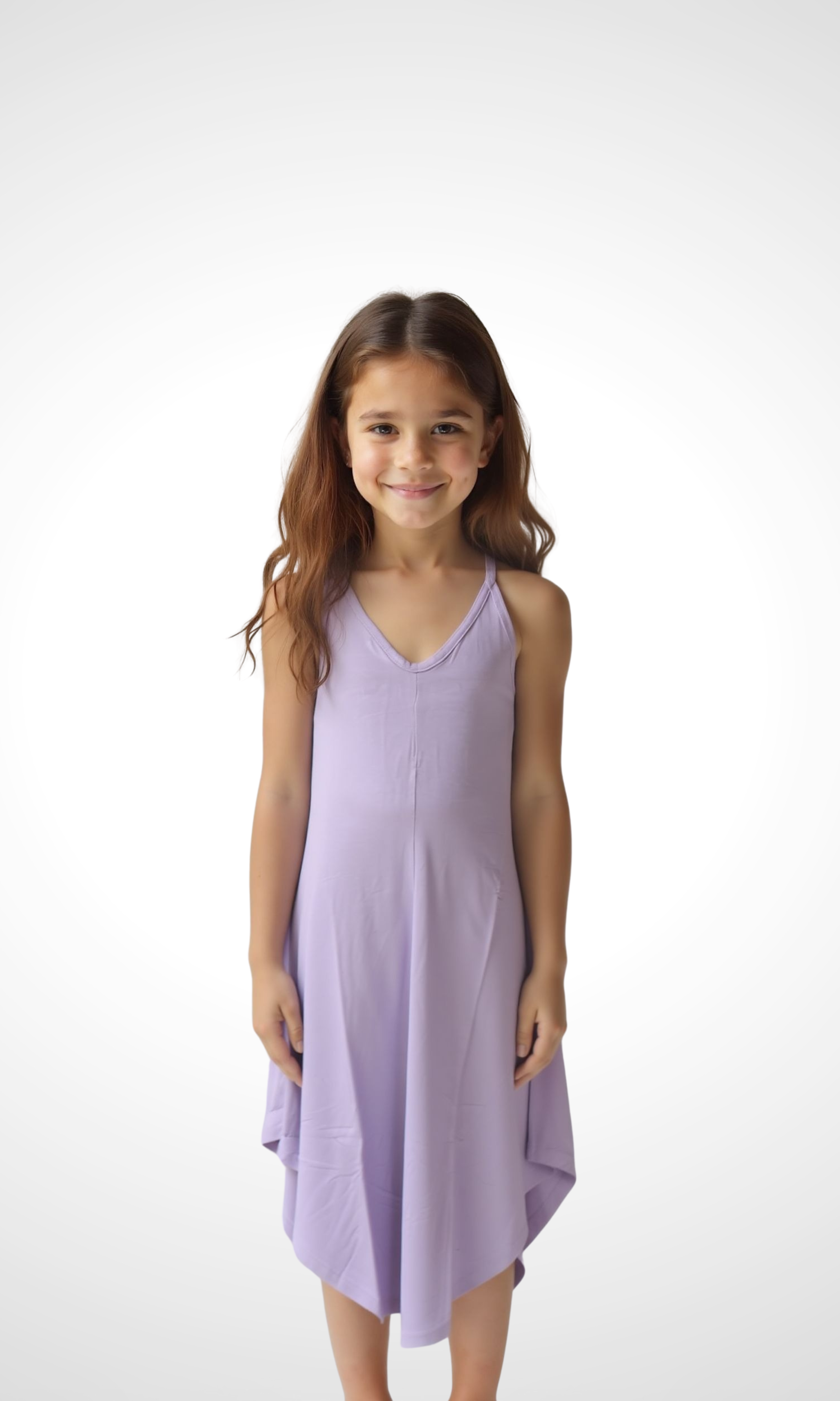 Kids Stretch Jersey Dress - Strip (Lilac)