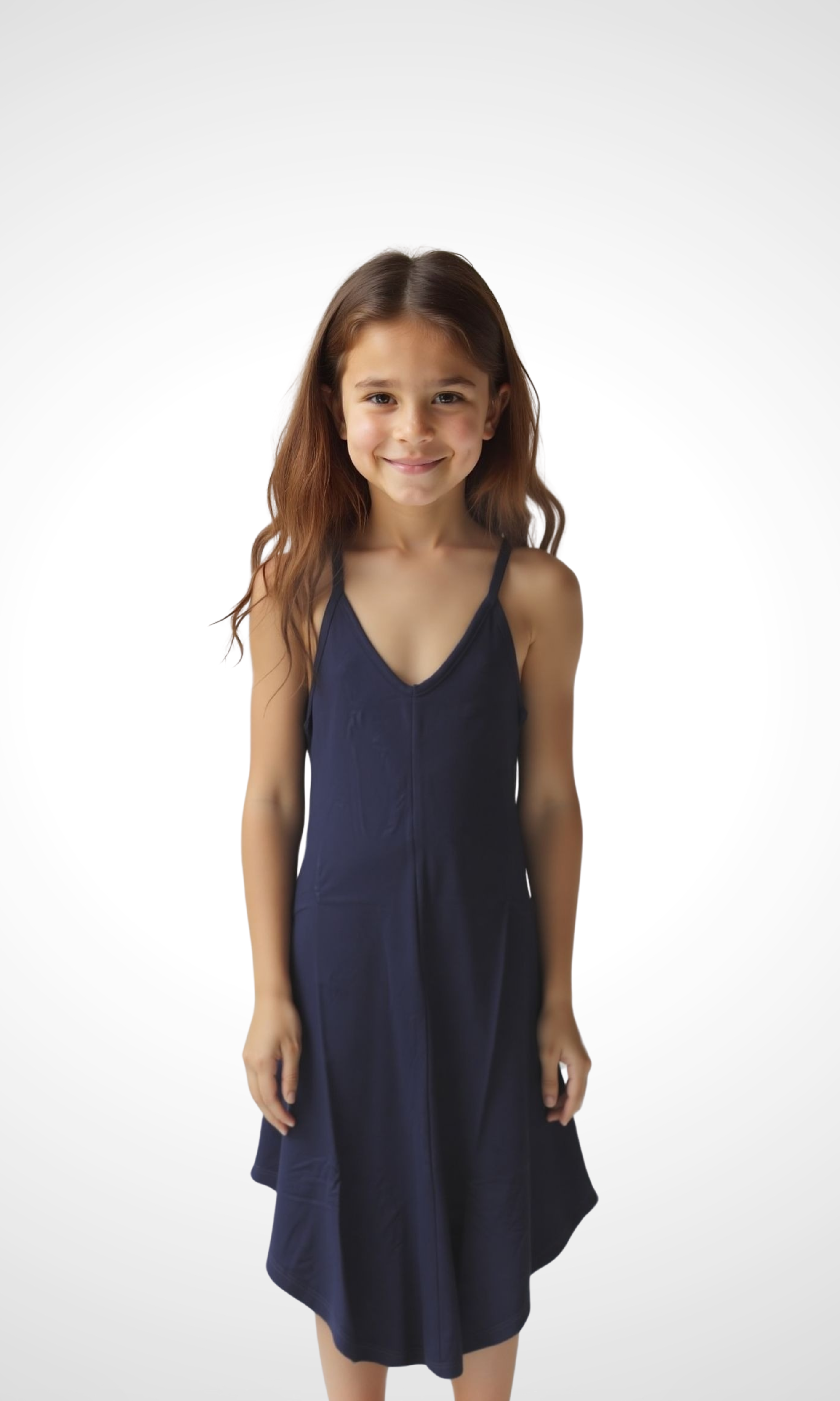 Kids Stretch Jersey Dress - Strip (Dark Blue)