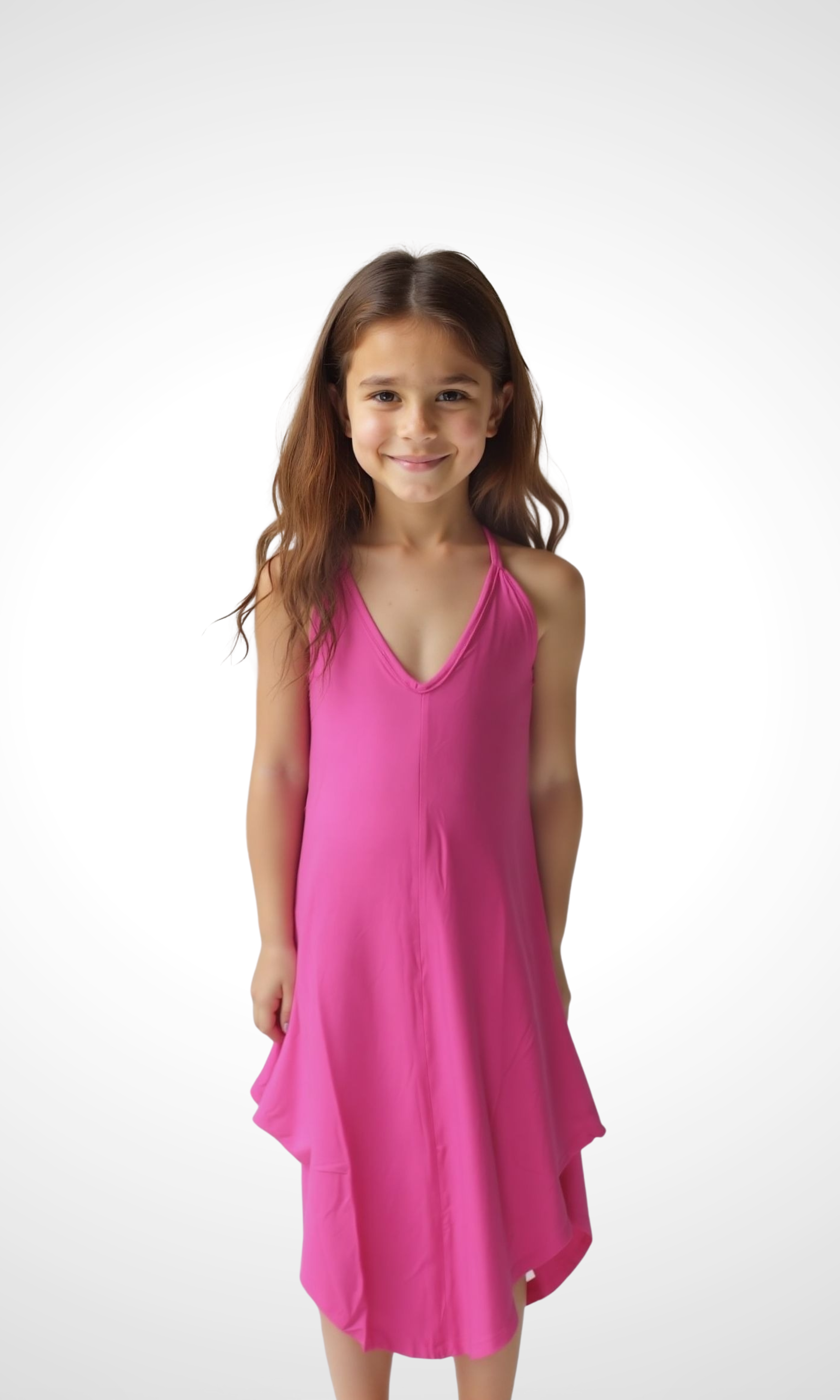 Kids Stretch Jersey Dress - Strip (Pink)