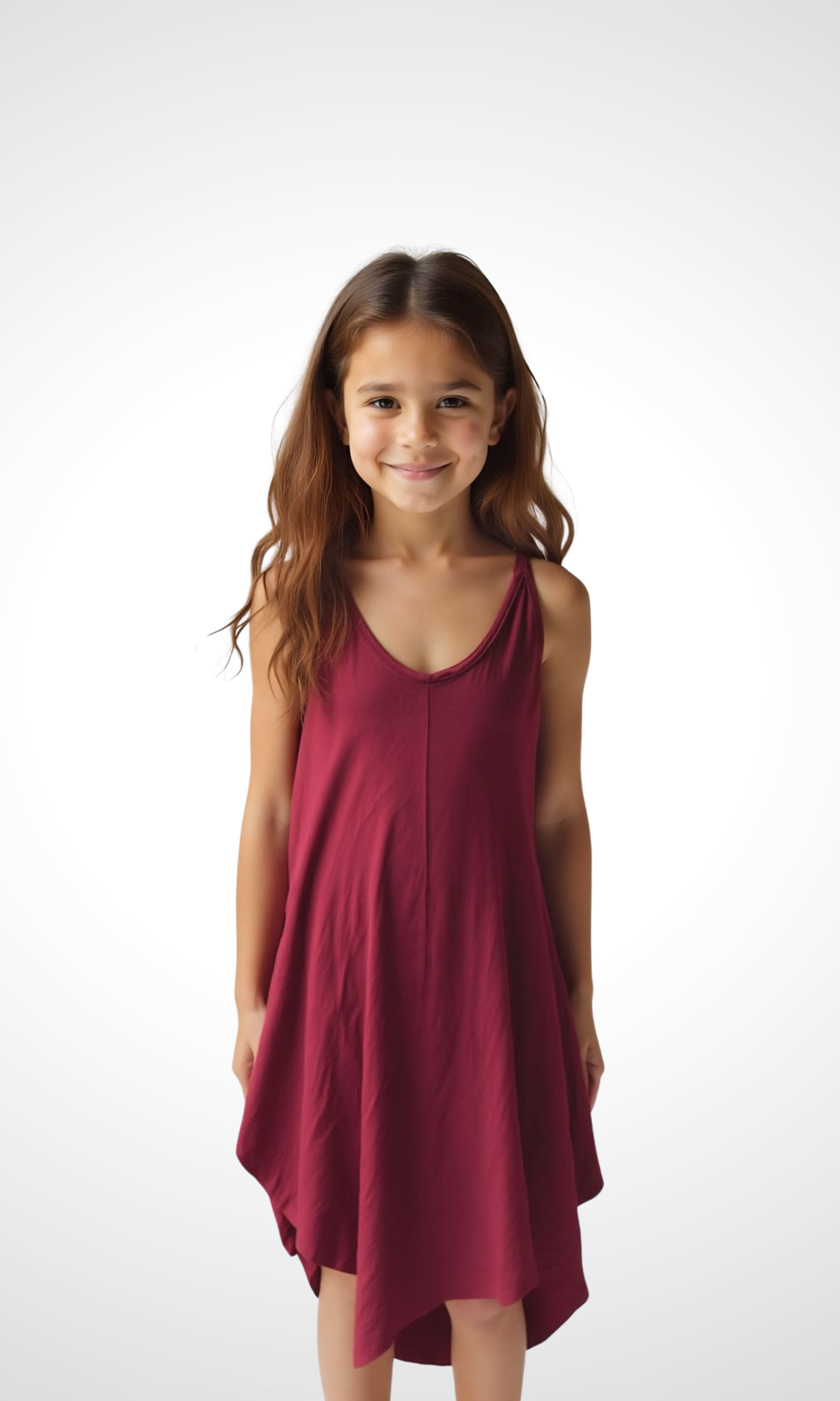 Kids Stretch Jersey Dress - Strip (Burgundy)