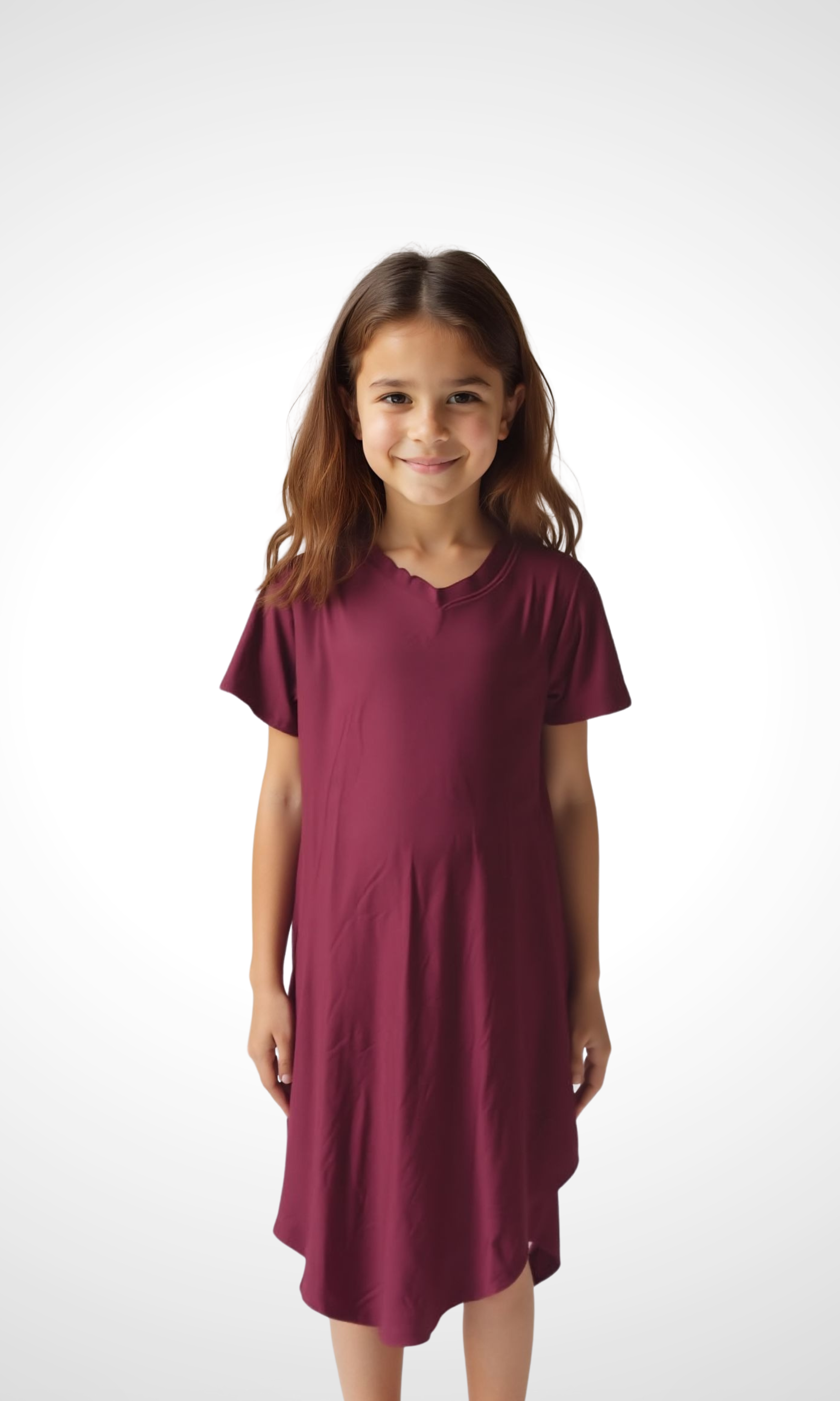 Kids Stretch Jersey Dress - Short Sleeve (Burgundy)