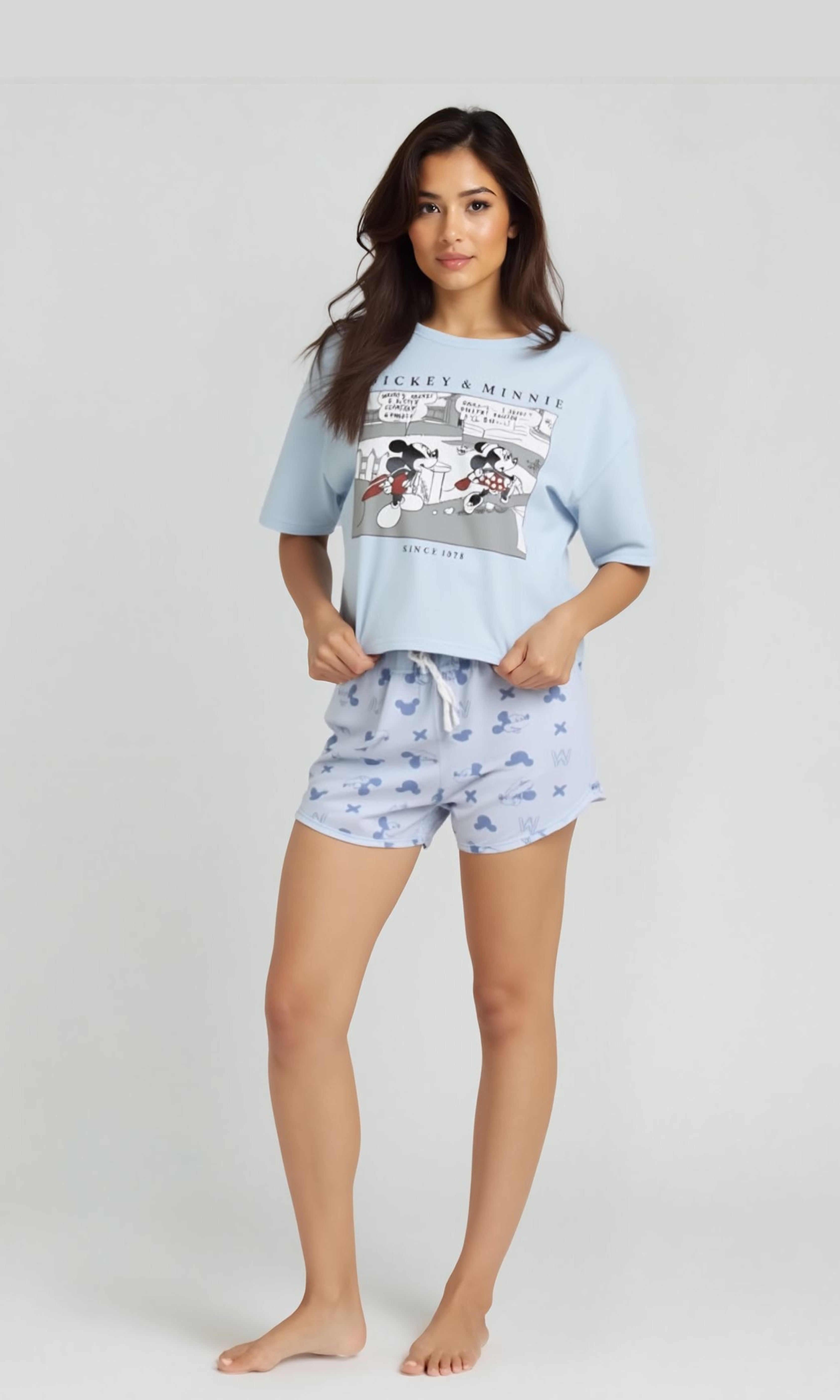 Women Printed Shorts Pajamas Set (Baby Blue)