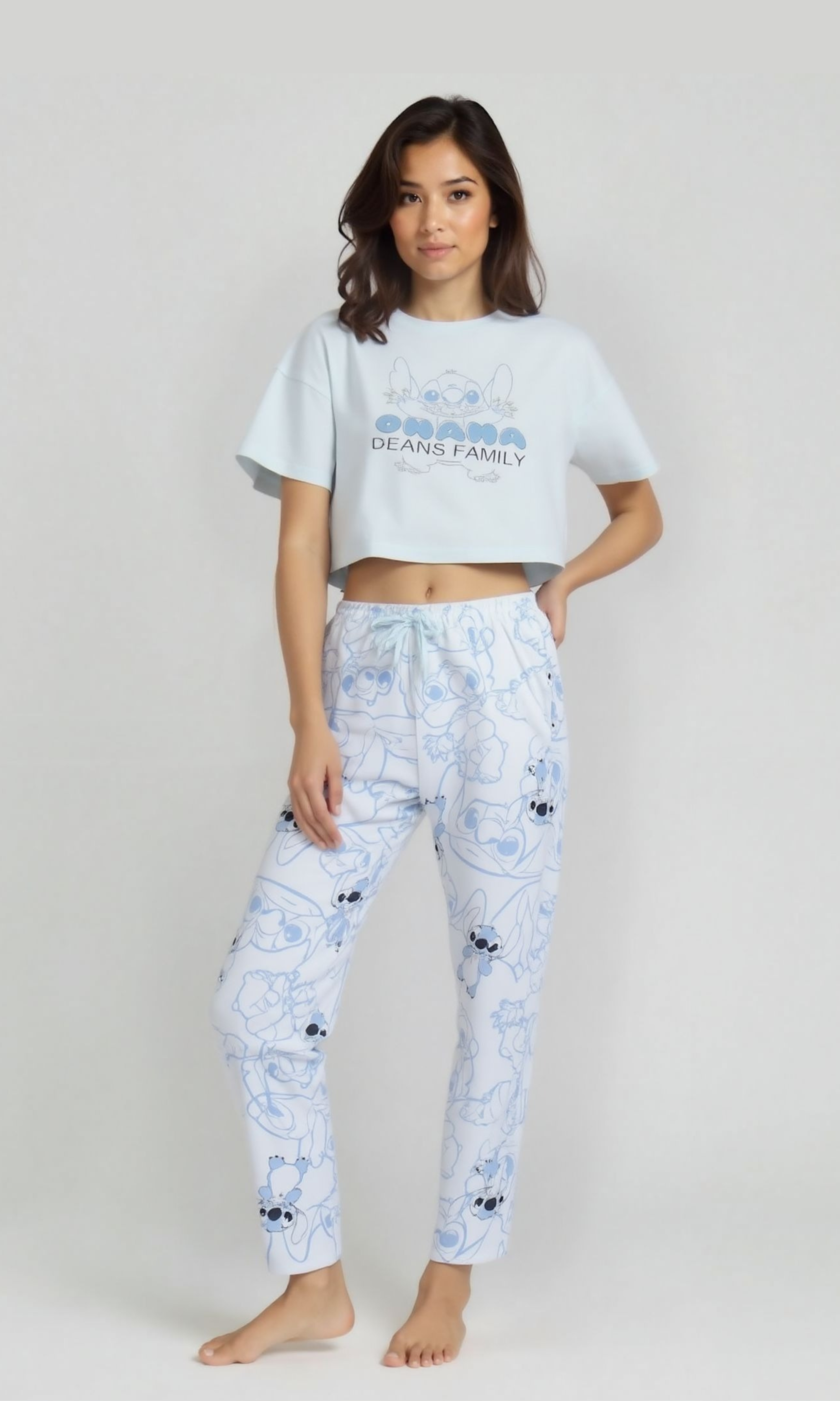 Women Stitch OHANA Pajamas Pants (Baby Blue)