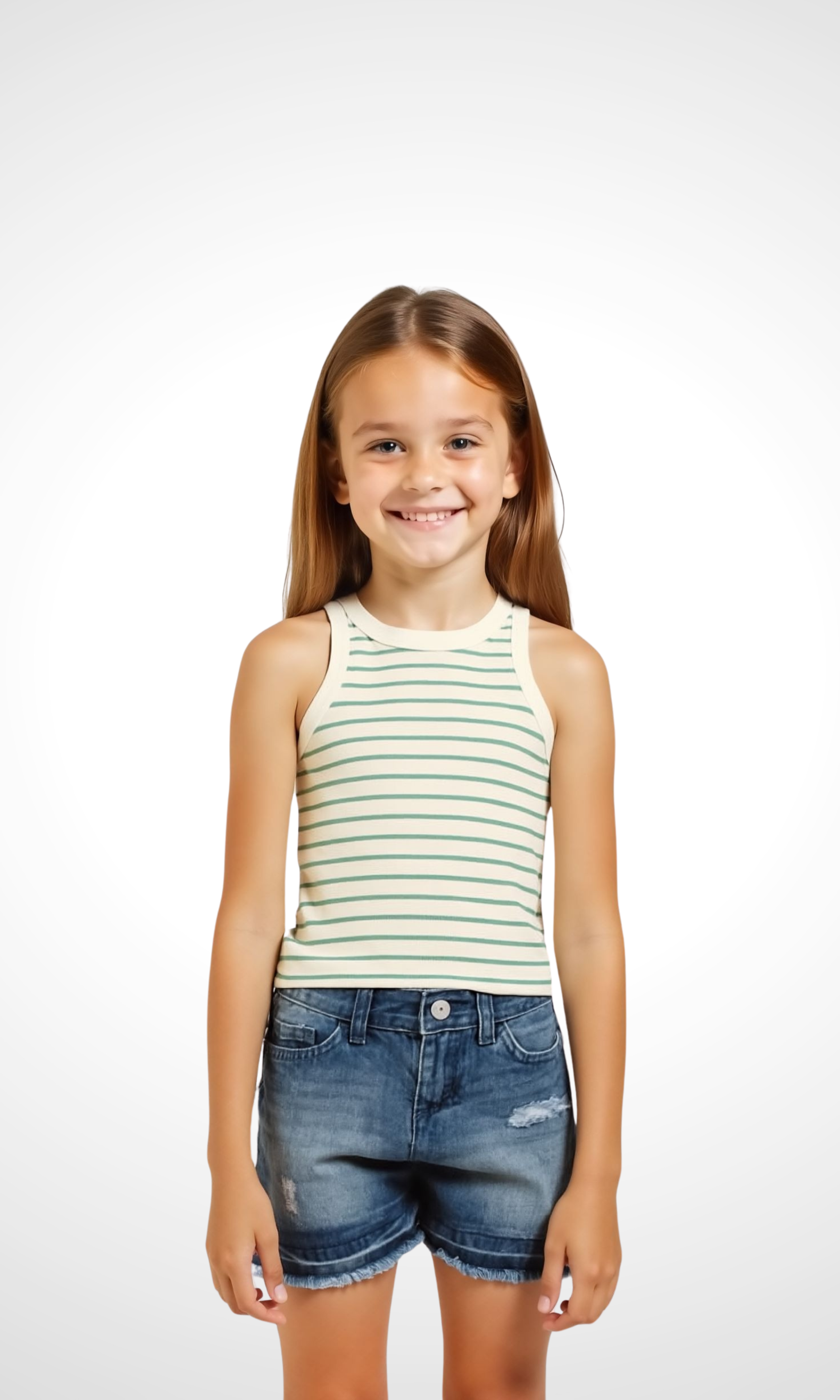 Kids Ribbed Tank Top (White*Green)