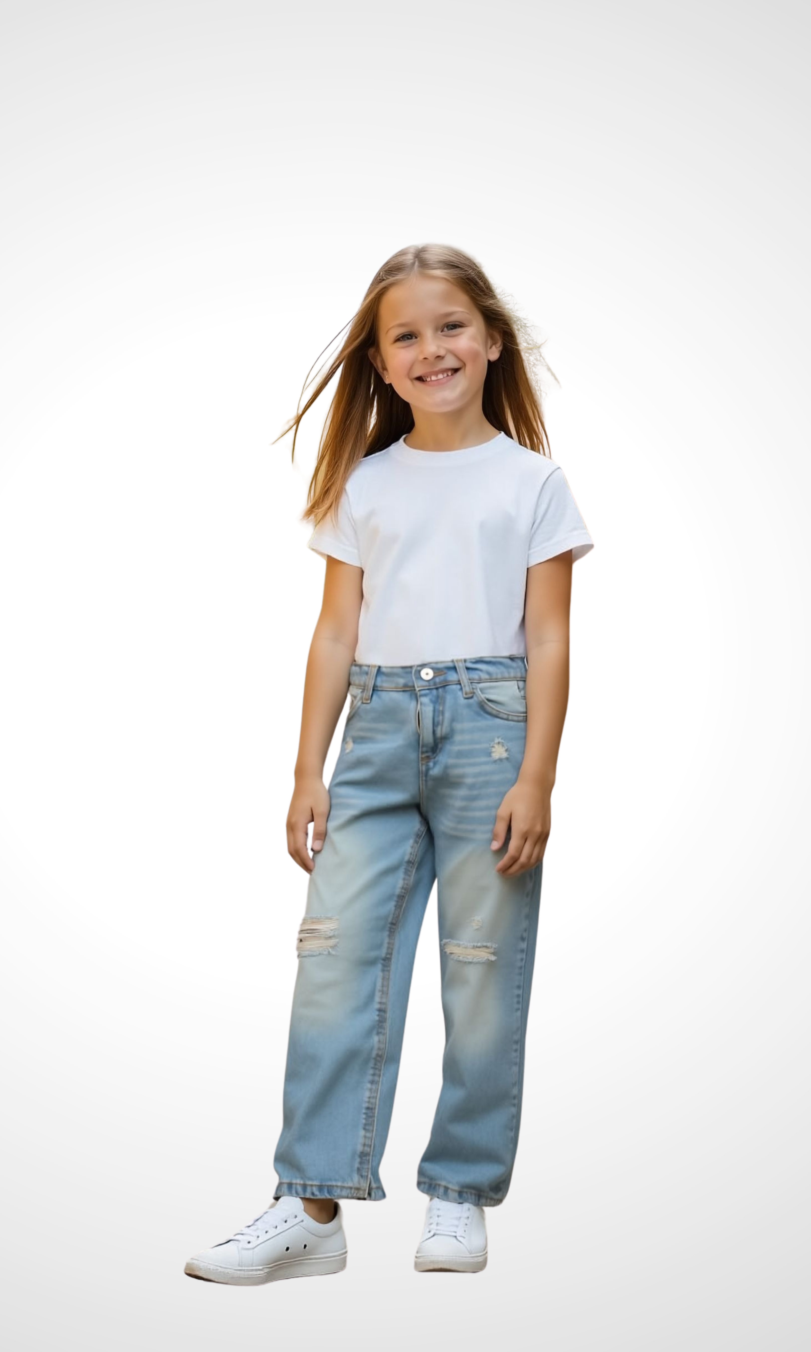 Kids Wide Leg Ripped Jeans (Blue)