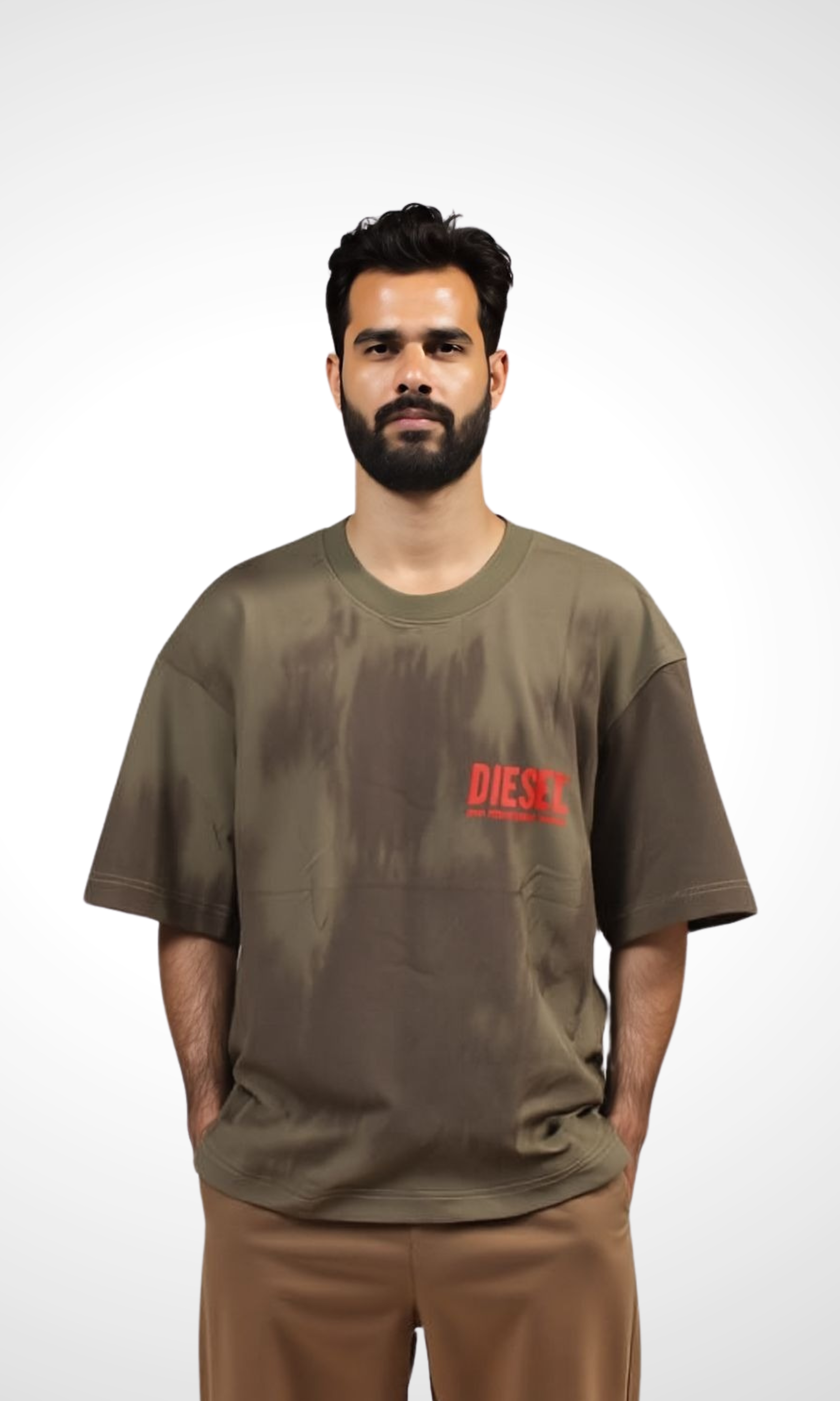 Men Relaxed Tie-Dye Washed T-Shirt (Oil Green)