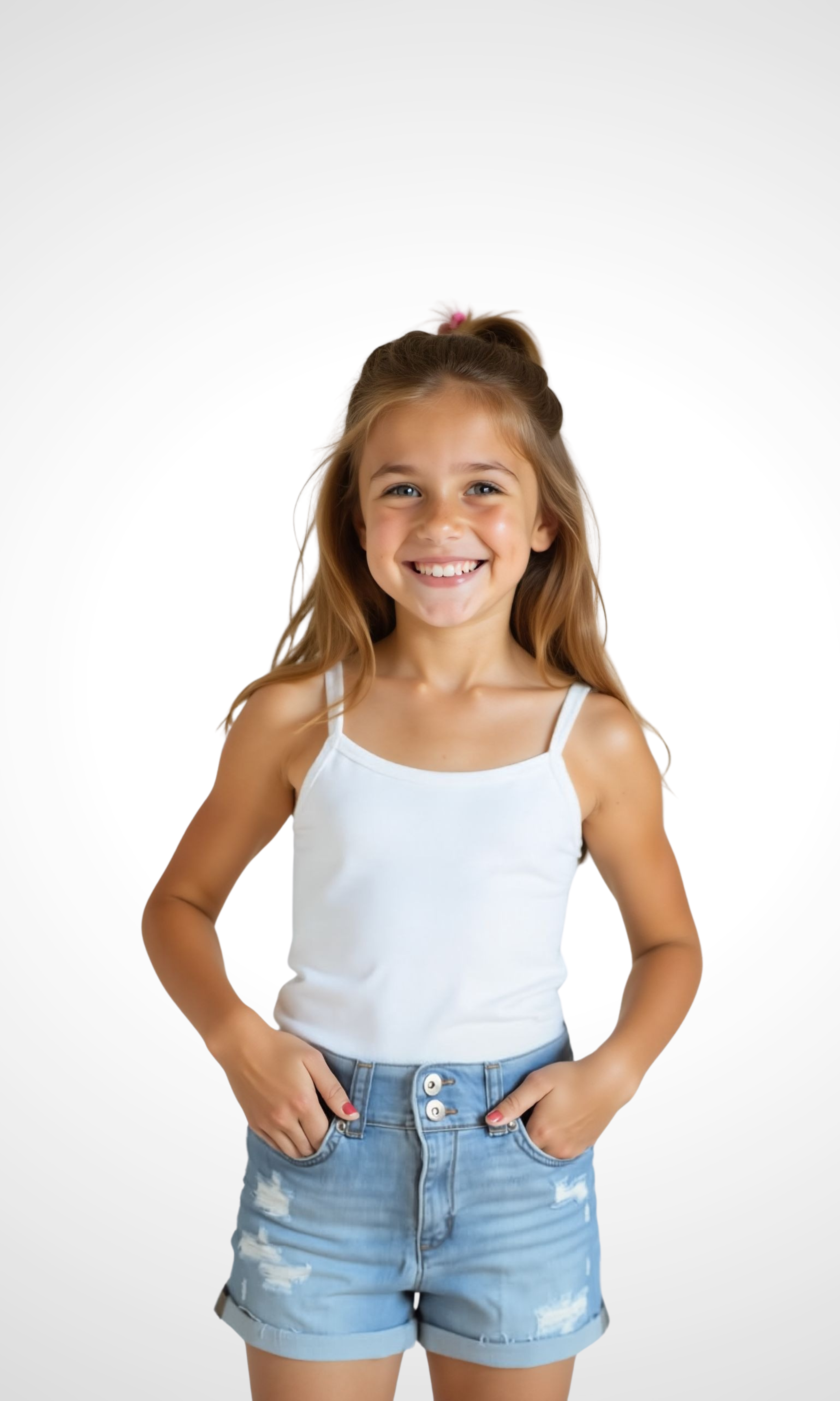 Kids Ripped Denim Short - Two Buttons (Baby Blue)