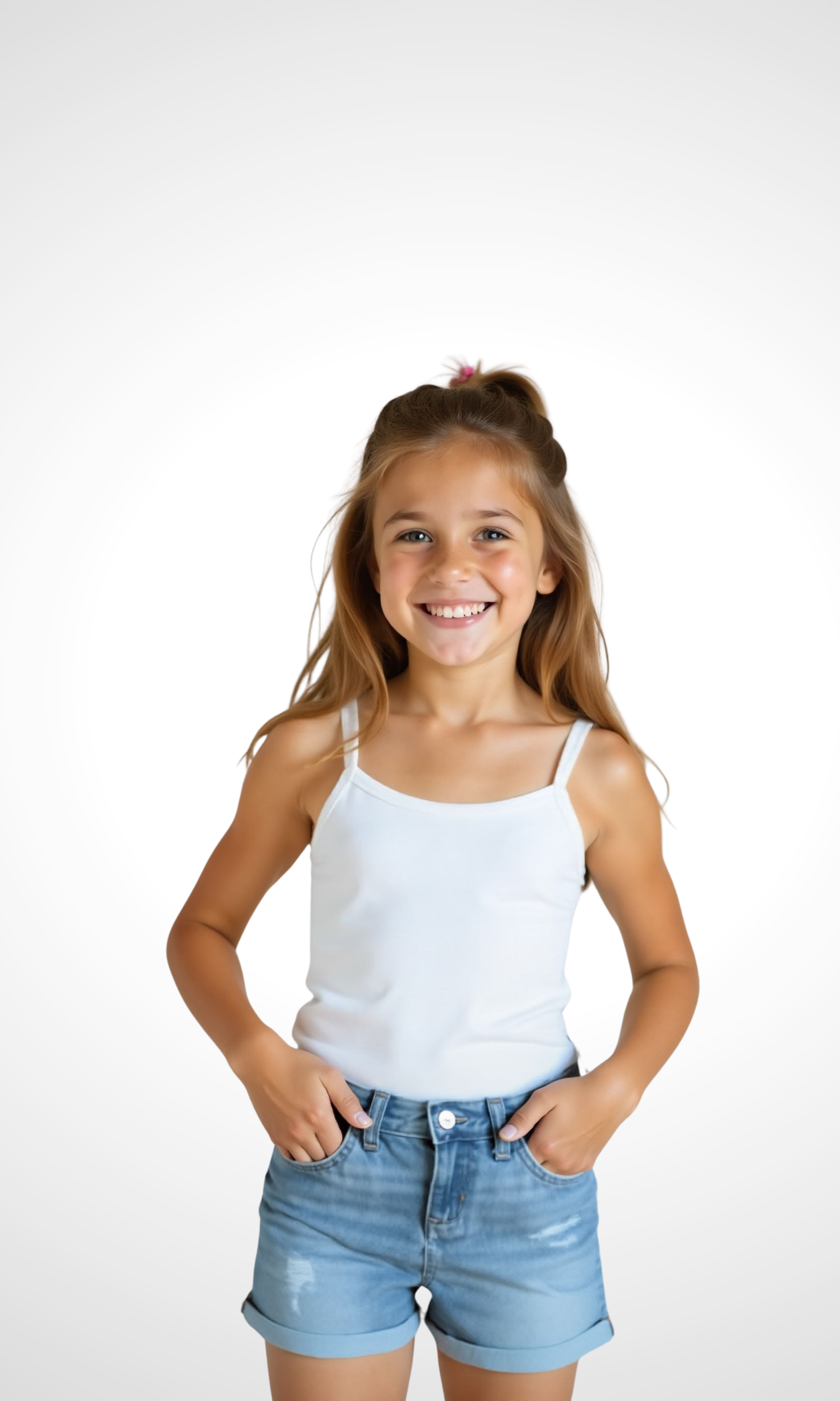 Kids Girls Roll Cuff Denim Midi Shorts (Baby Blue)