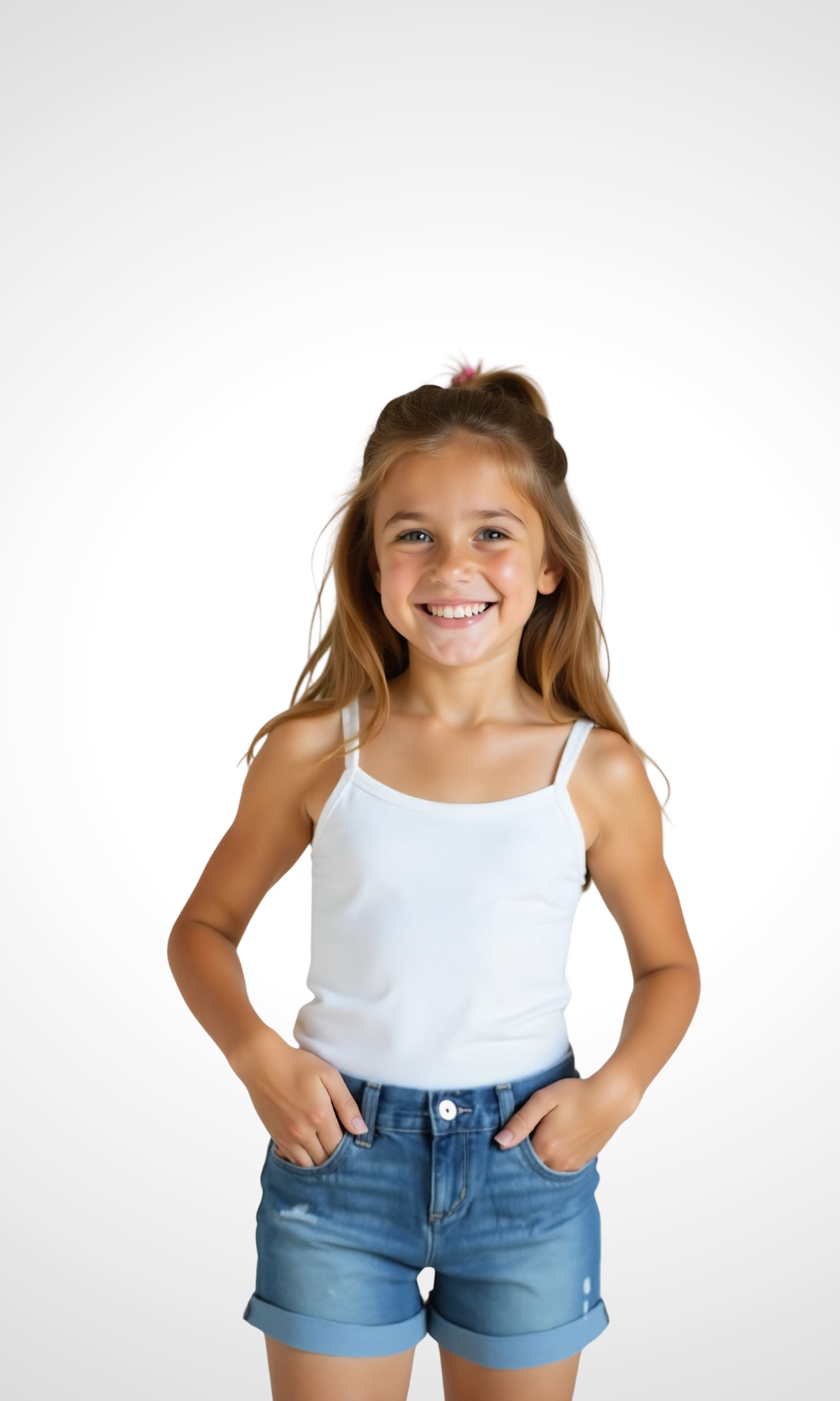 Kids Girls Roll Cuff Denim Midi Shorts (Blue Jeans)