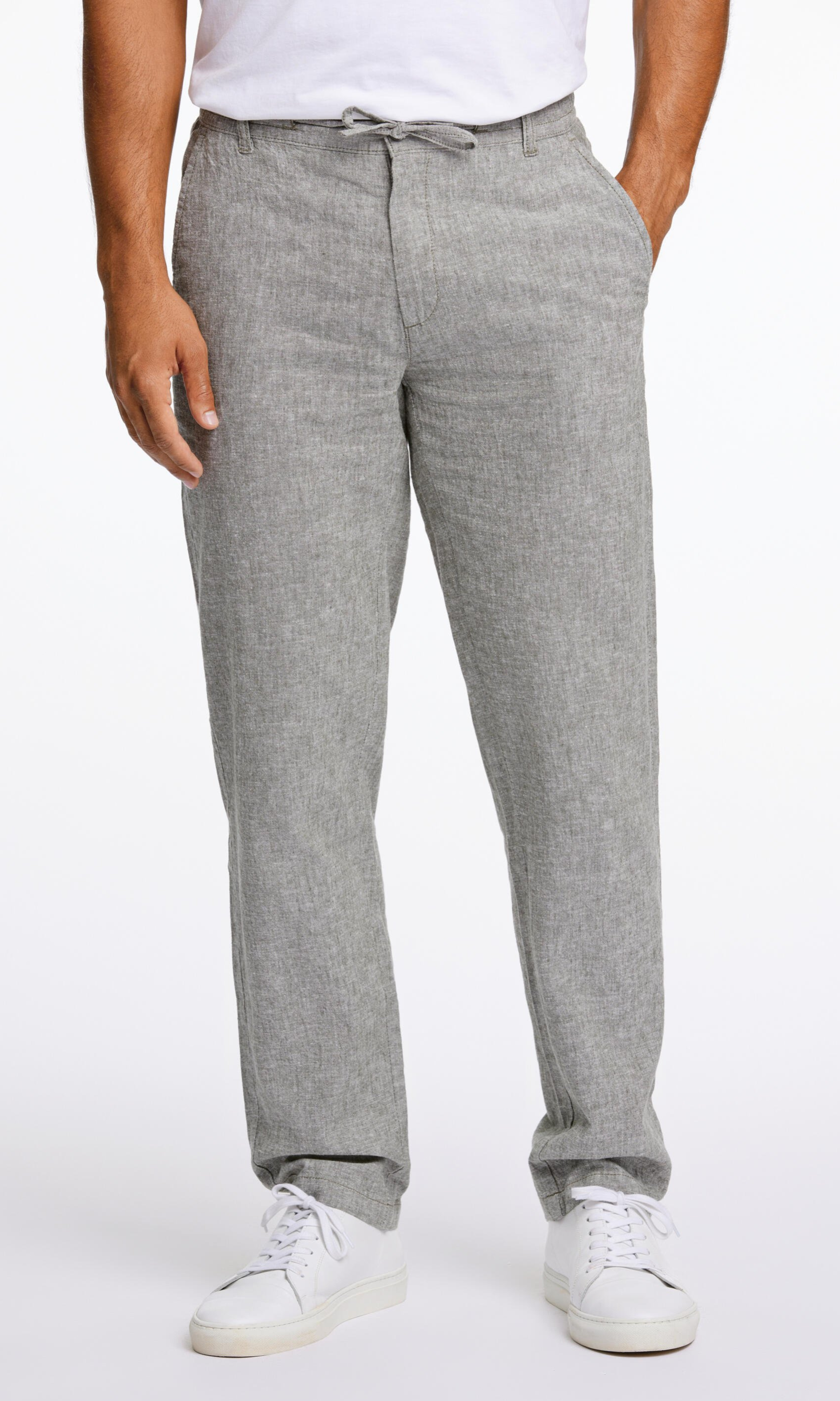 Men Relaxed Fit Linen Pants (Grey)