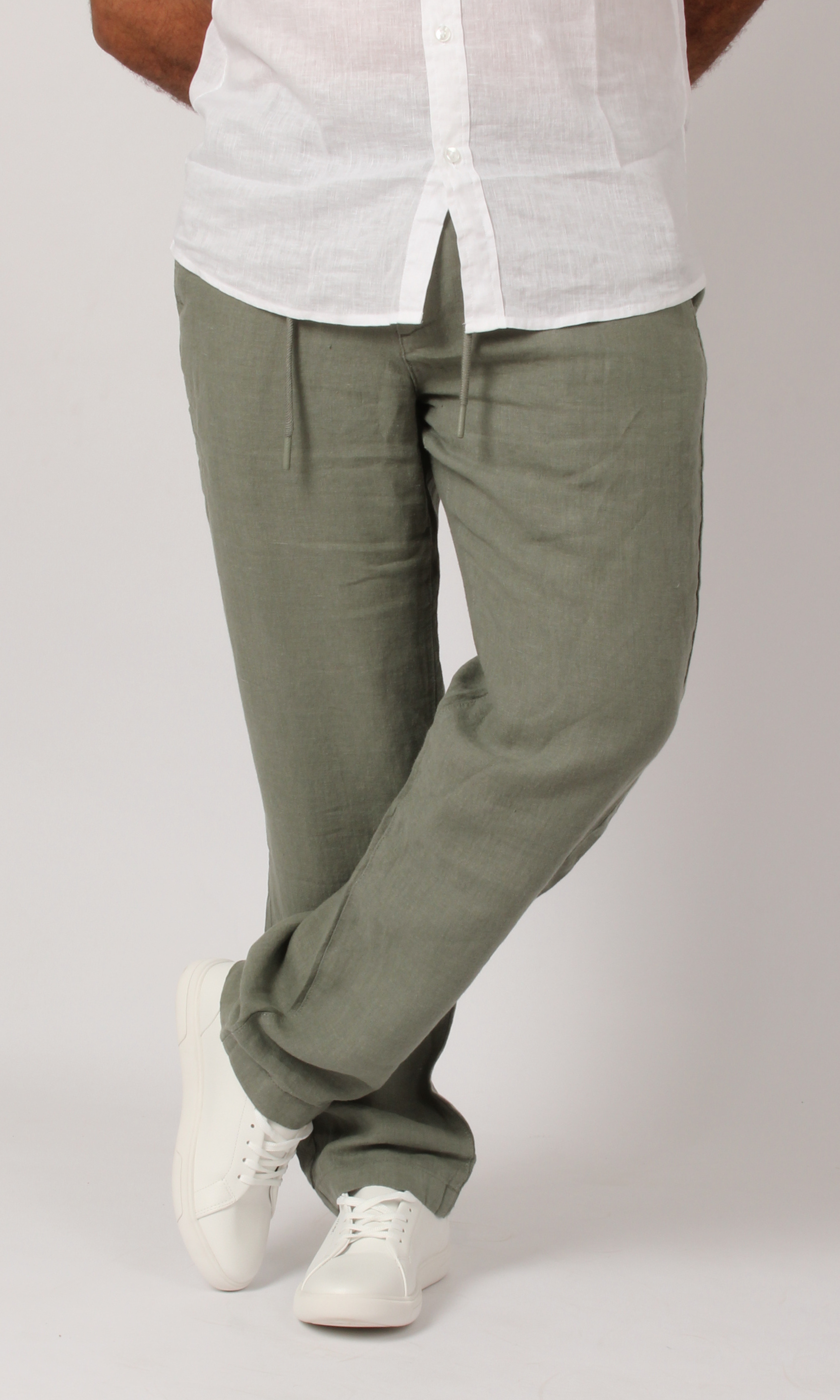 Men Relaxed Fit Linen Pants (Oil Green)