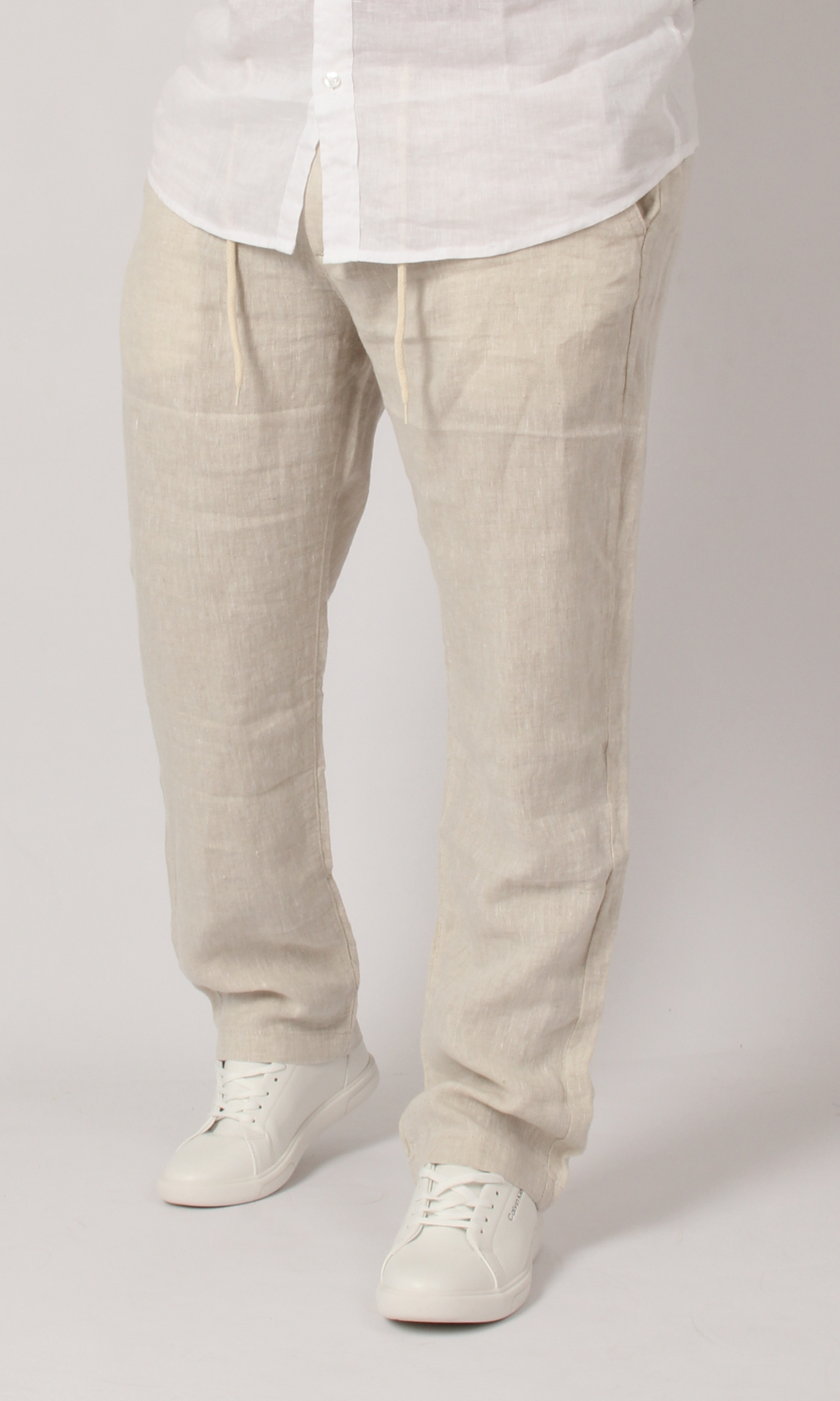 Men Relaxed Fit Linen Pants (Beige)