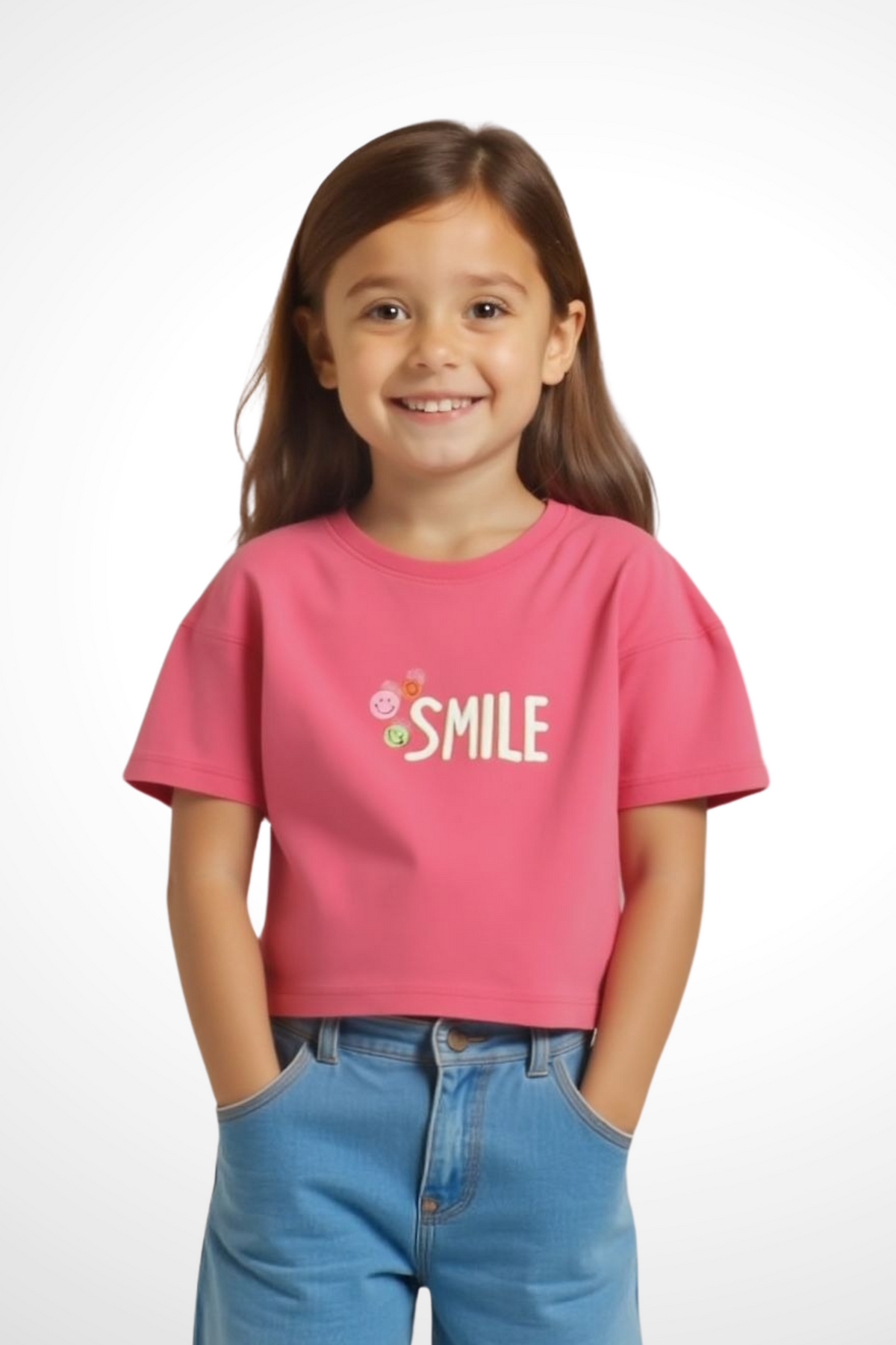 Kids Crew Neck T-Shirt Smile (Pink)