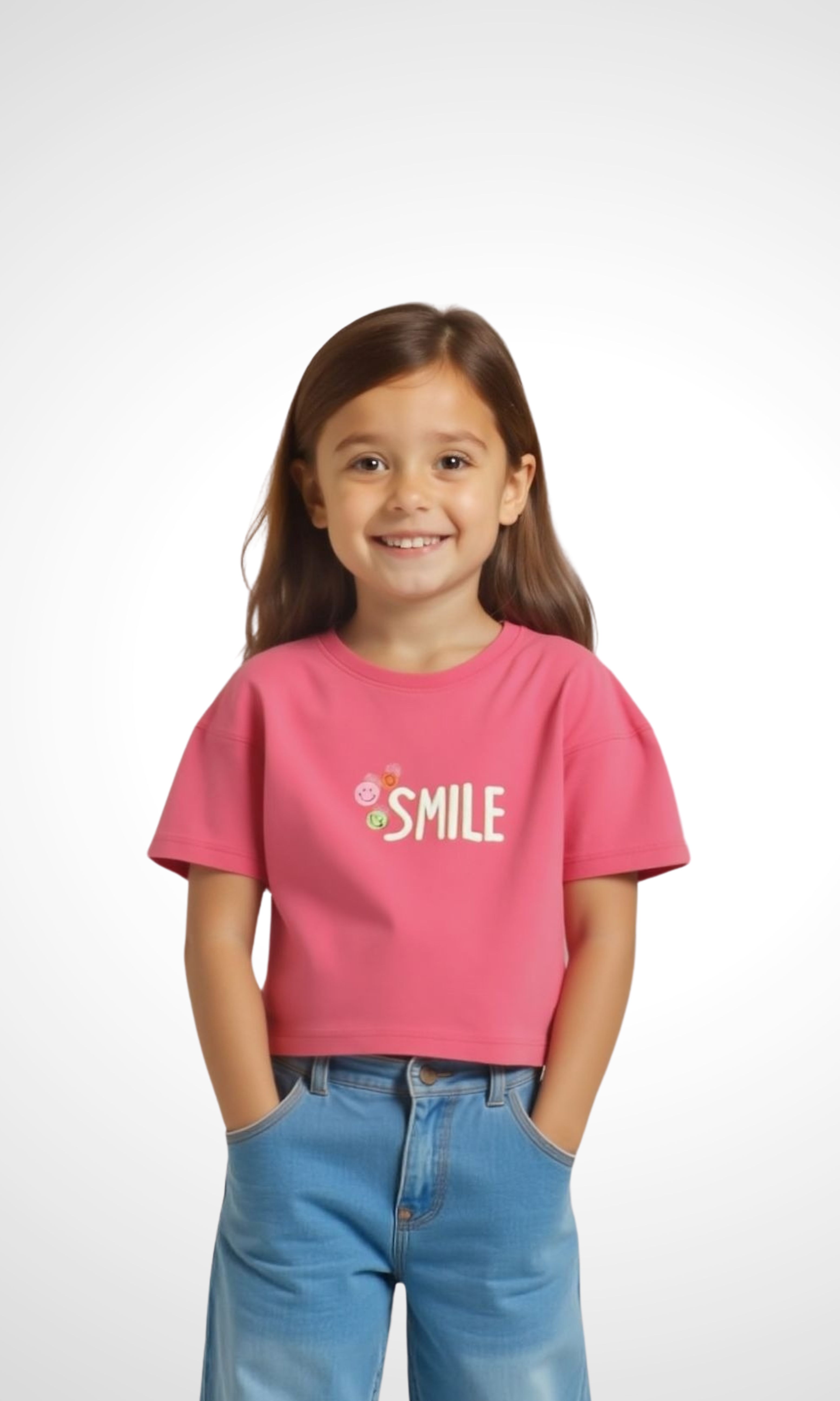 Kids Crew Neck T-Shirt Smile (Pink)