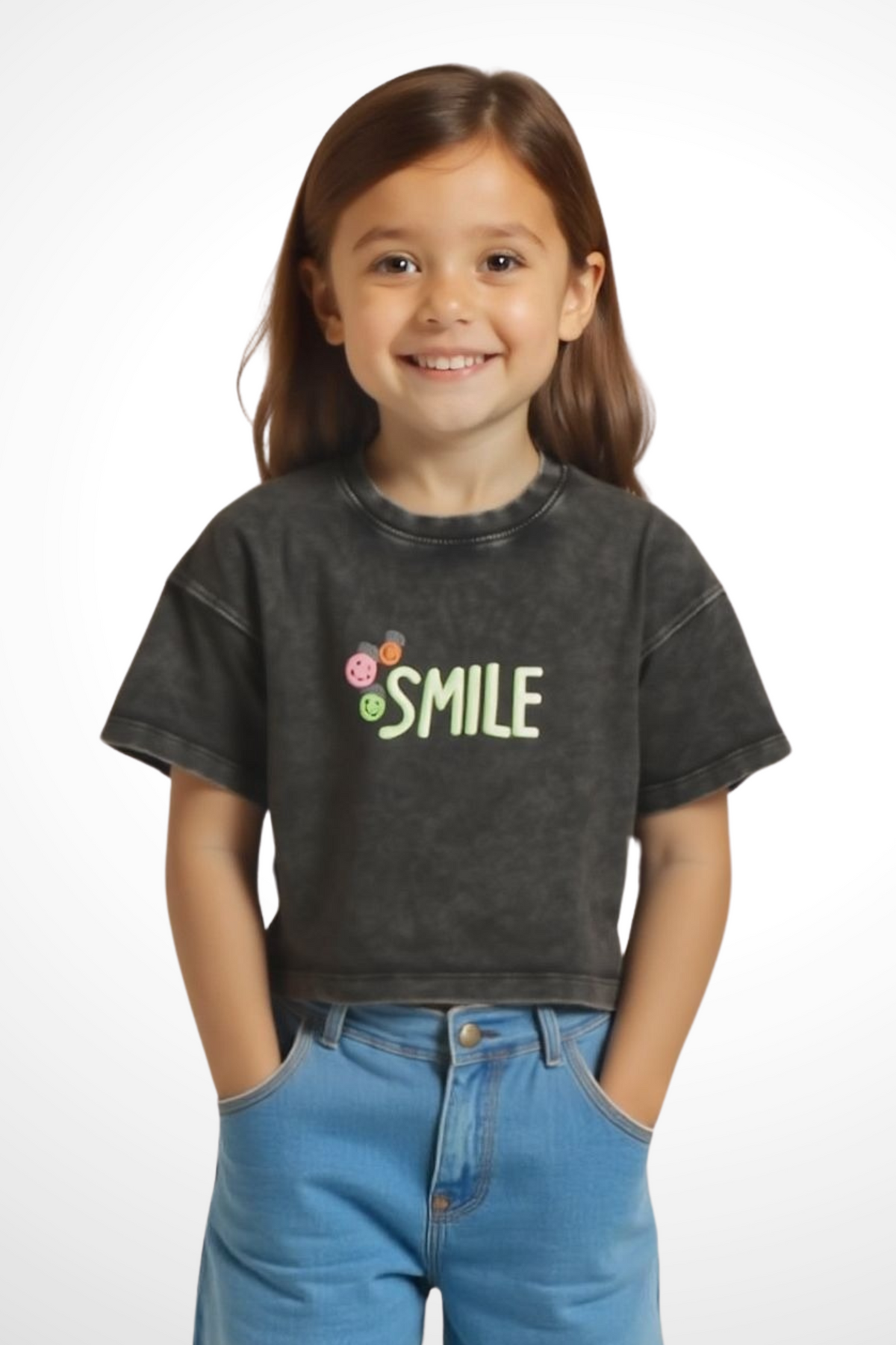 Kids Crew Neck T-Shirt Smile (Pink)