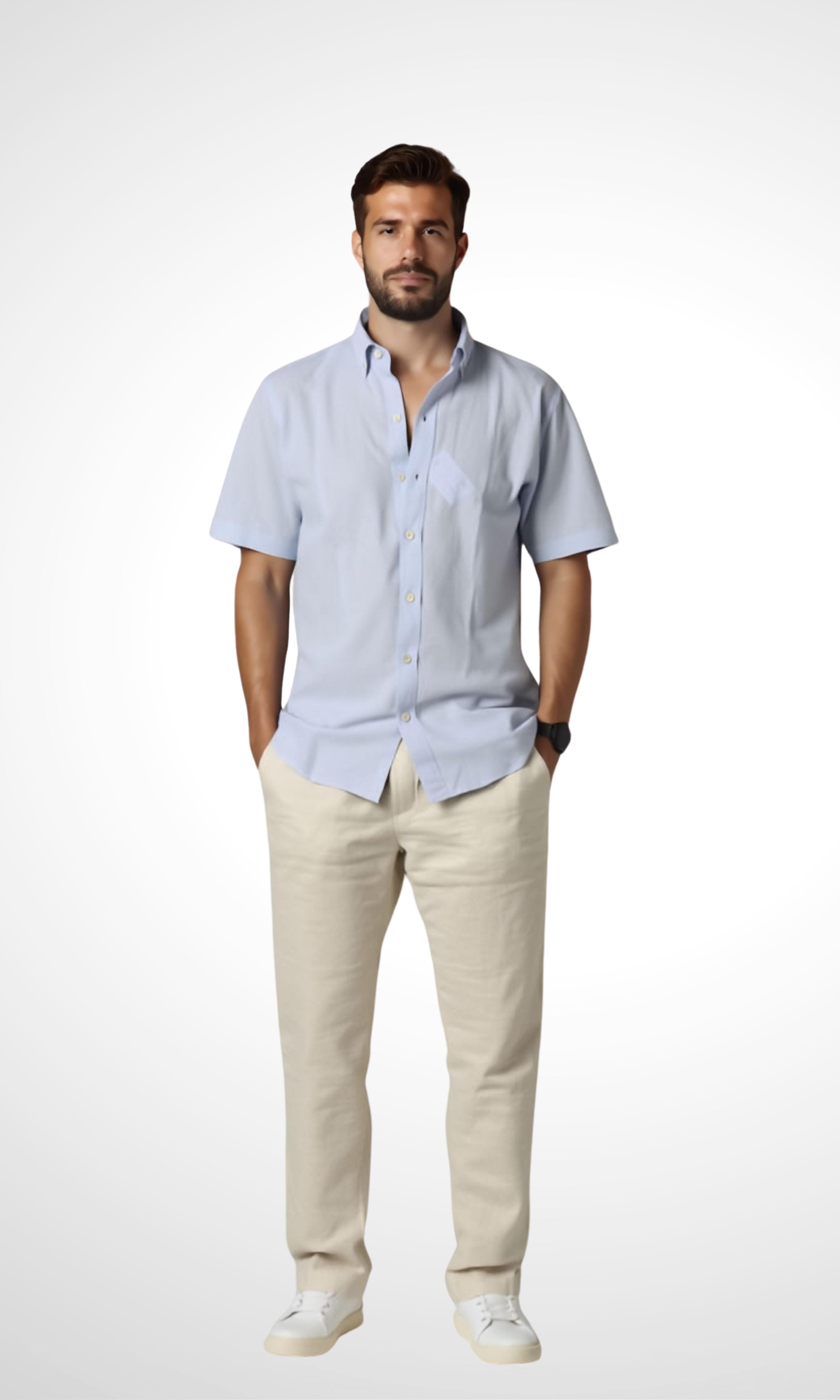 New-Men Regular Fit Short-sleeved Linen Shirt (Baby Blue)