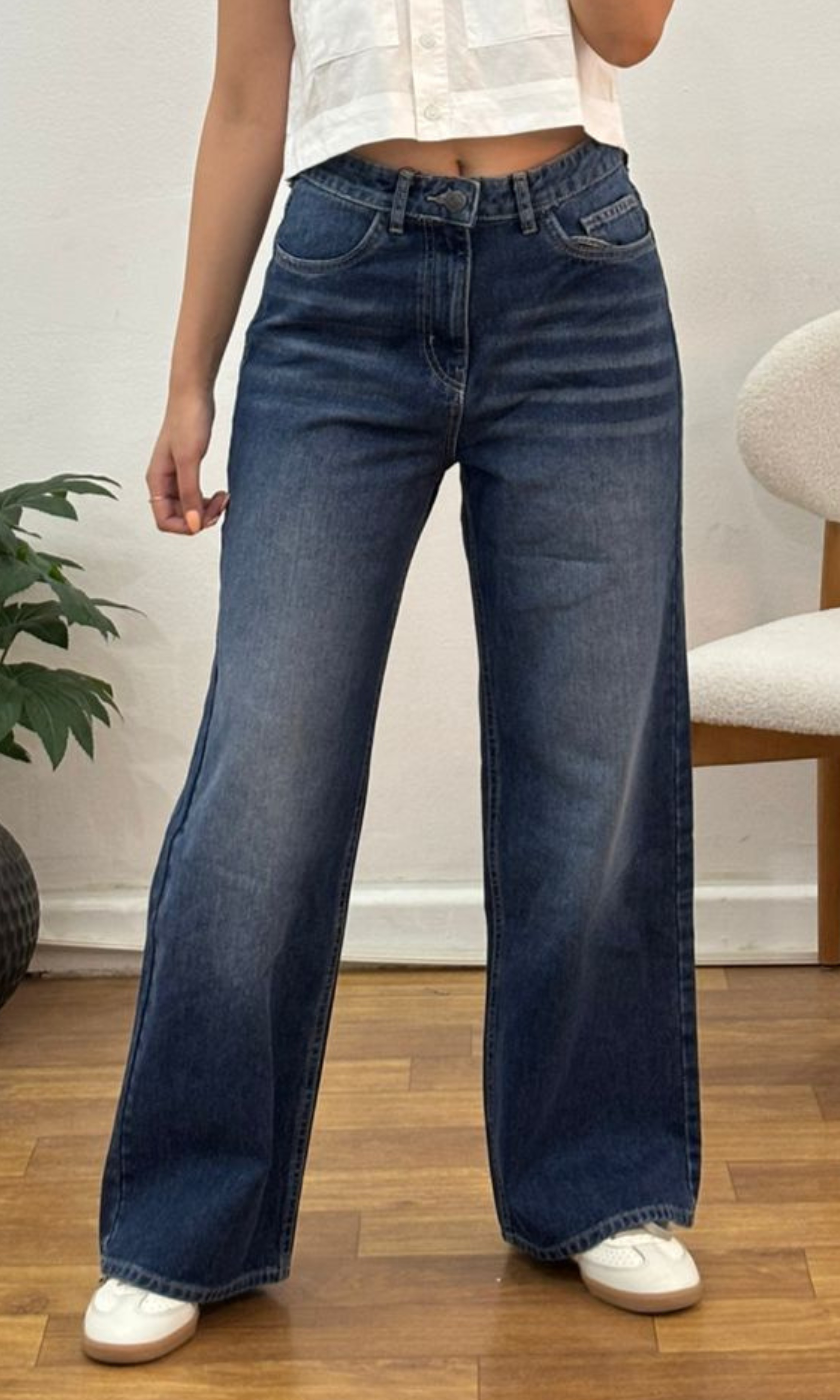 Women Wide Leg Jeans (Dark Blue)