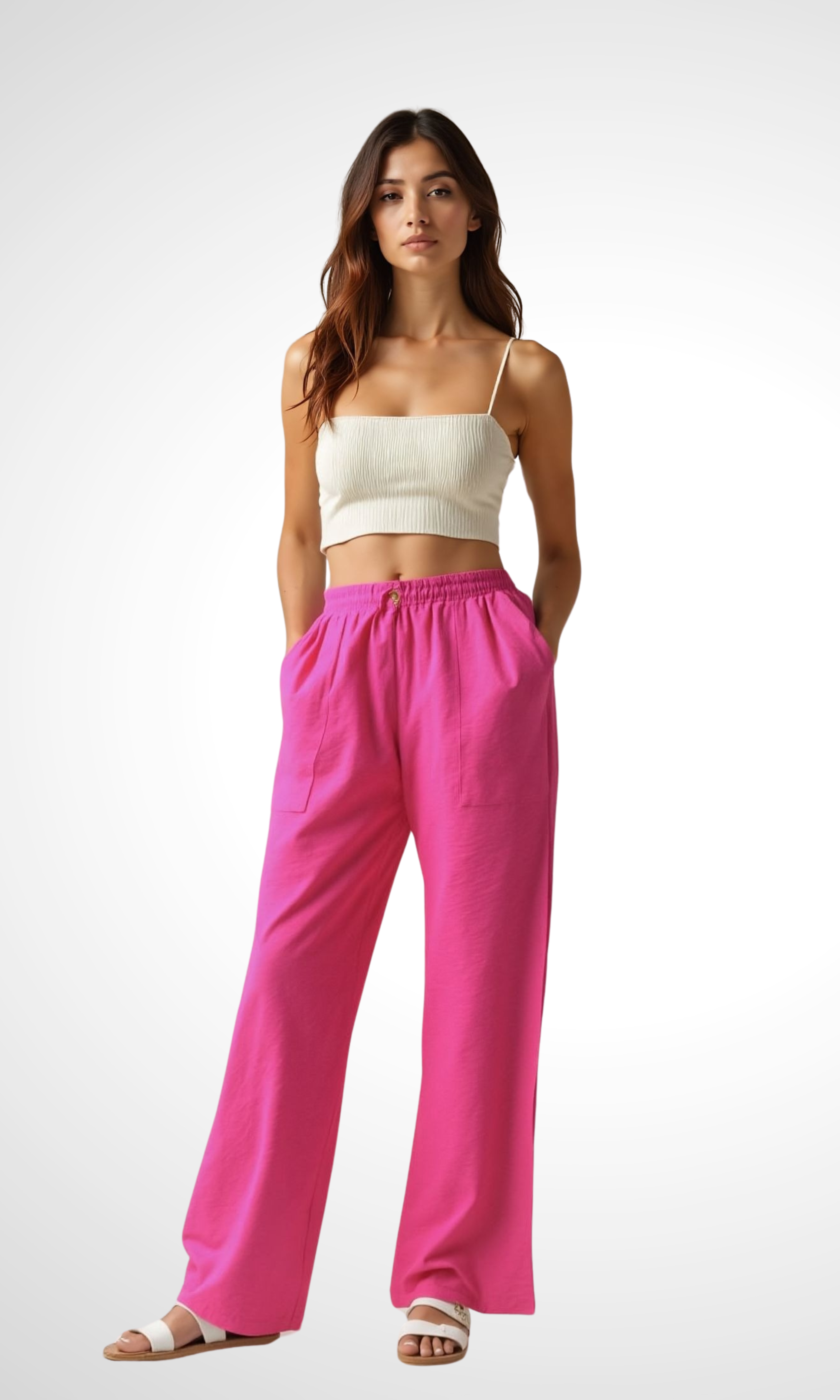 Women Wide Linen Pants (Fuchsia)