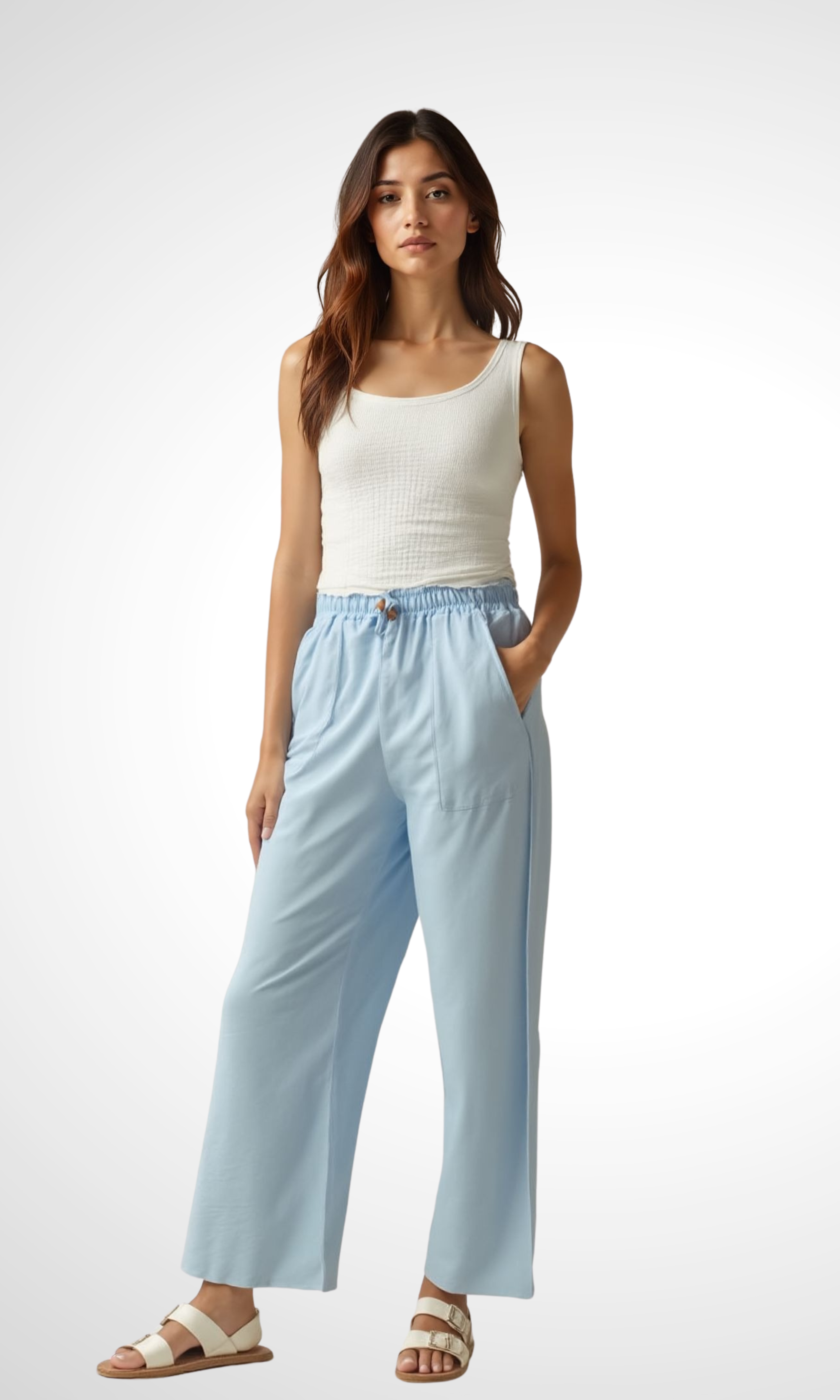 Women Wide Linen Pants (Baby Blue)