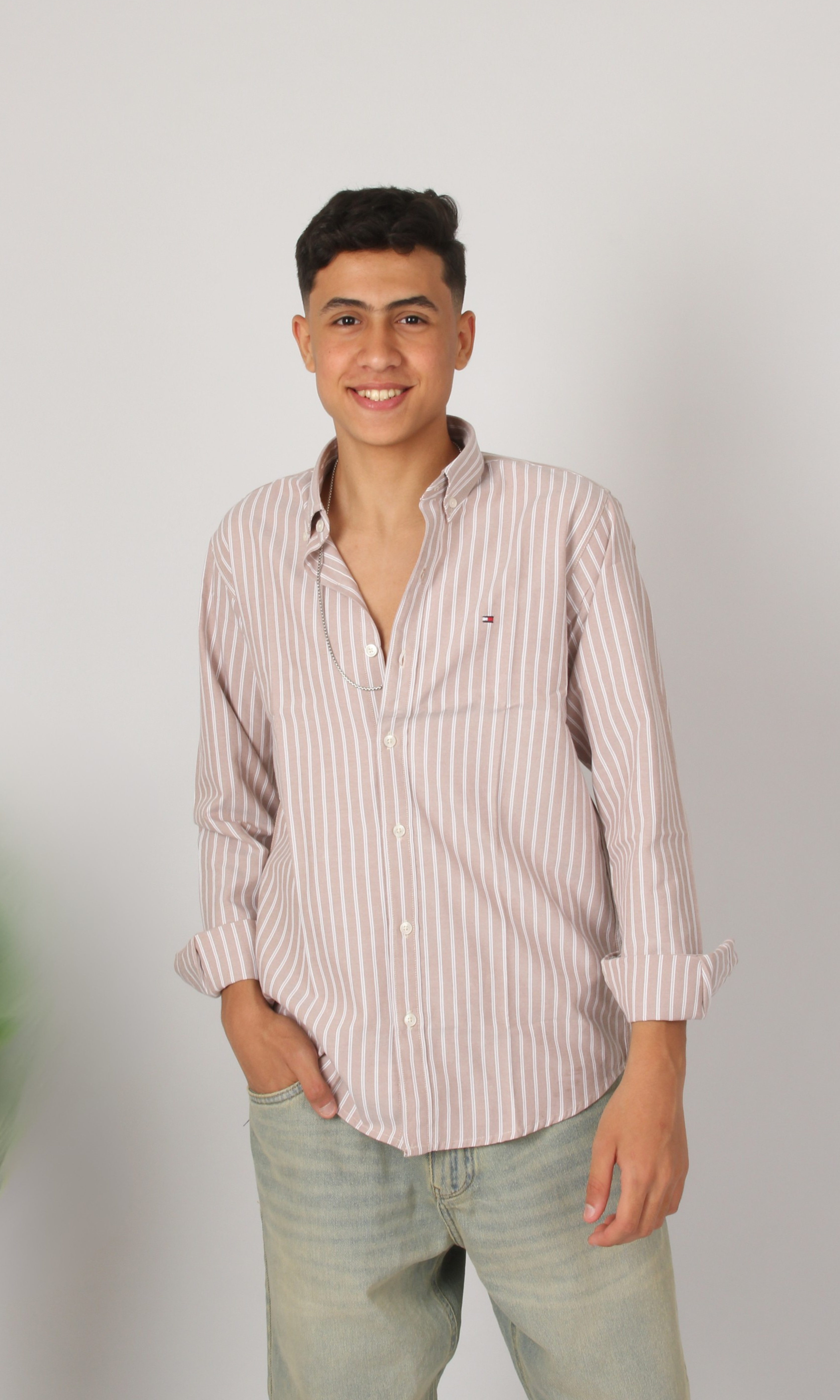 Men Oxford Striped Shirt (Beige)