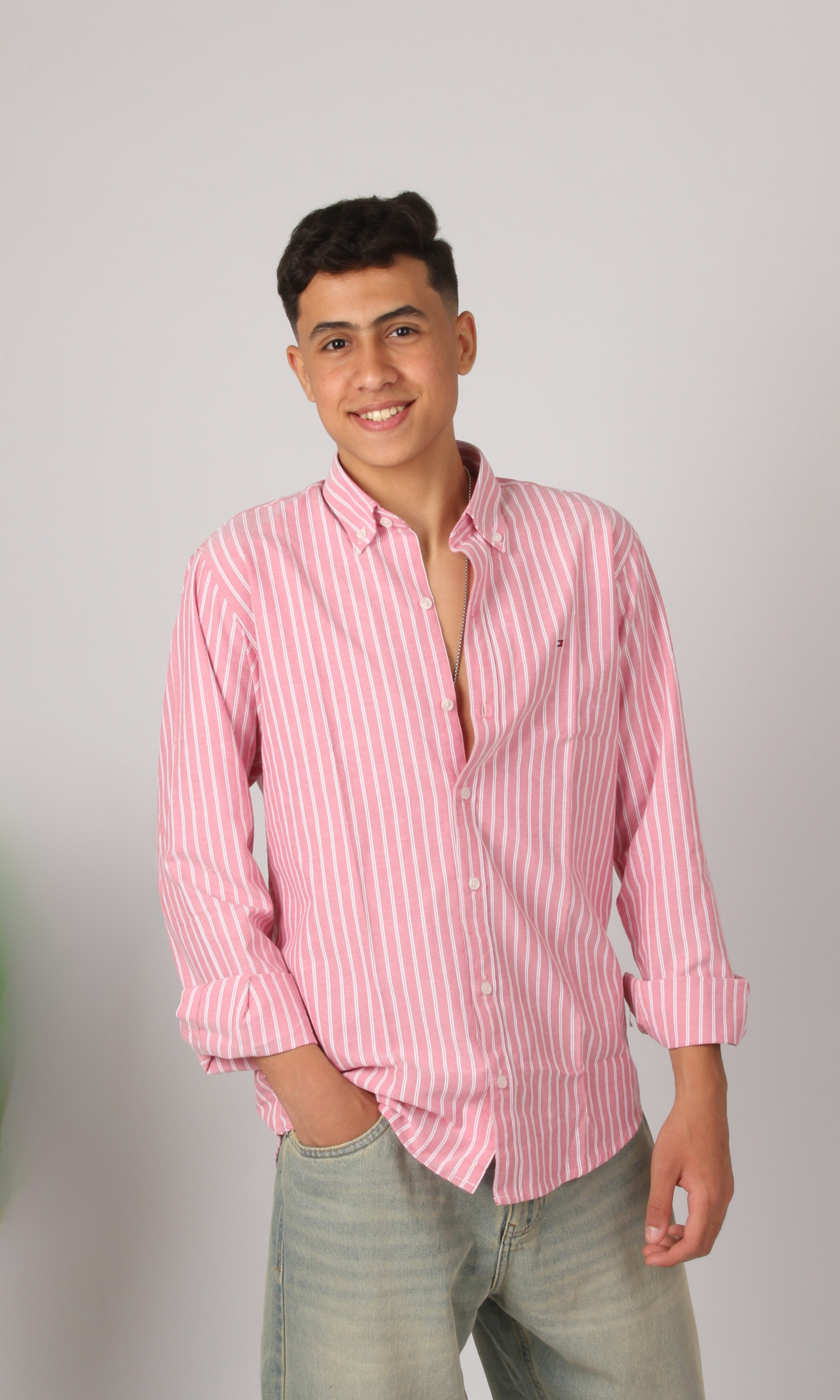 Men Oxford Striped Shirt (Pink)